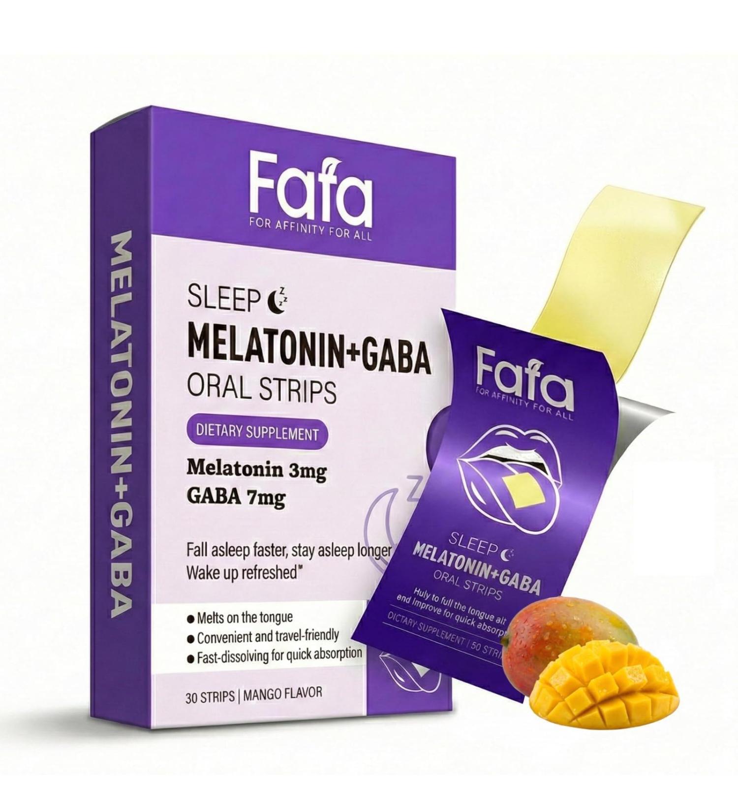 FAFA. Melatonin 3mg Oral Strips & GABA 7mg Fast Dissolving Sleep Aid - Sublingual Melts Travel Size Natural Mango Vegan 30 Ct - Buy Online on GoSupps.com