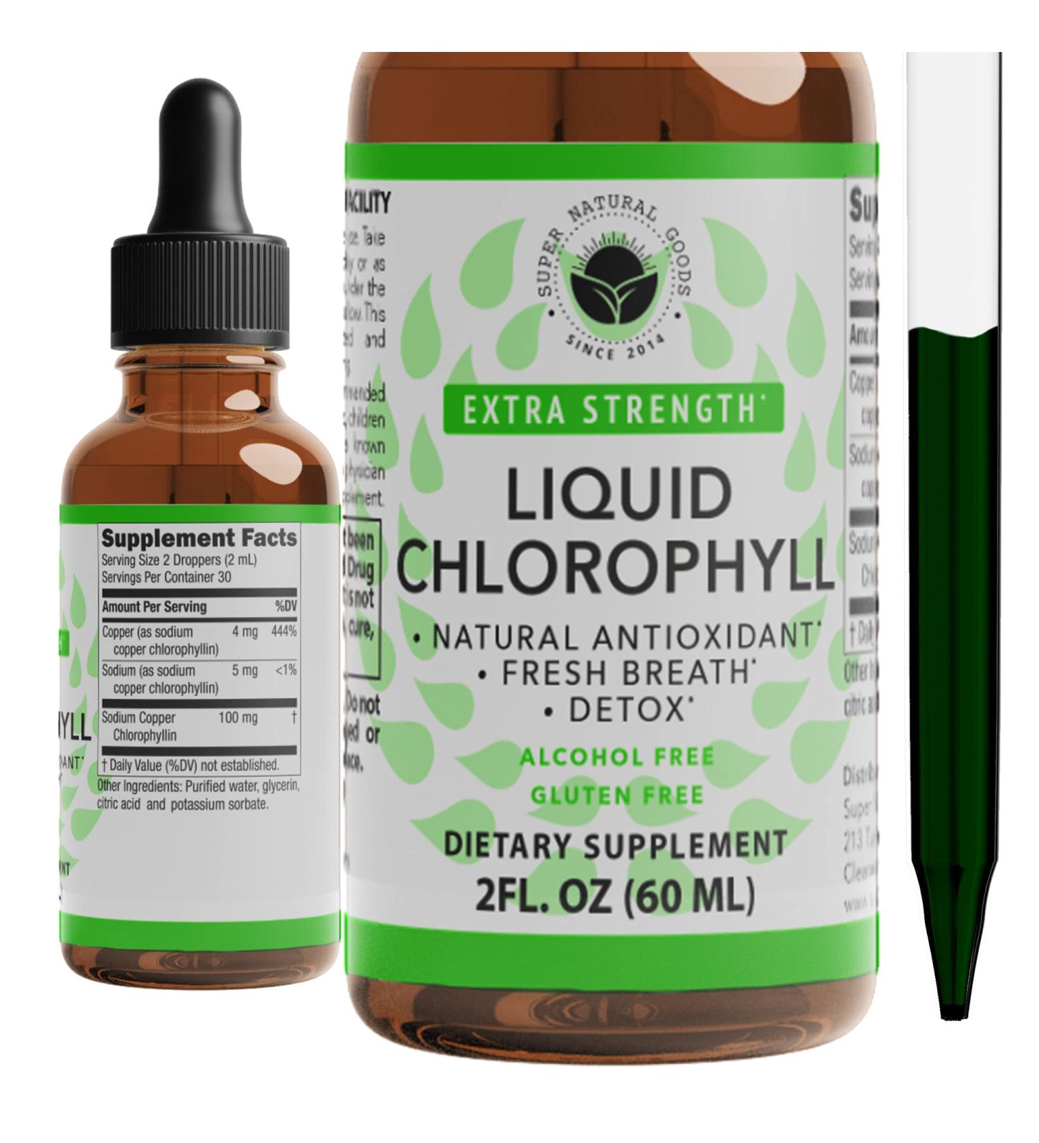 Premium Vegan Liquid Chlorophyll Drops (2oz) for Energy Boost, Gut Health, Detox, Hormone Balance & Immune Support - Internal Deodorant by Super Natural Goods - Buy Online on GoSupps.com