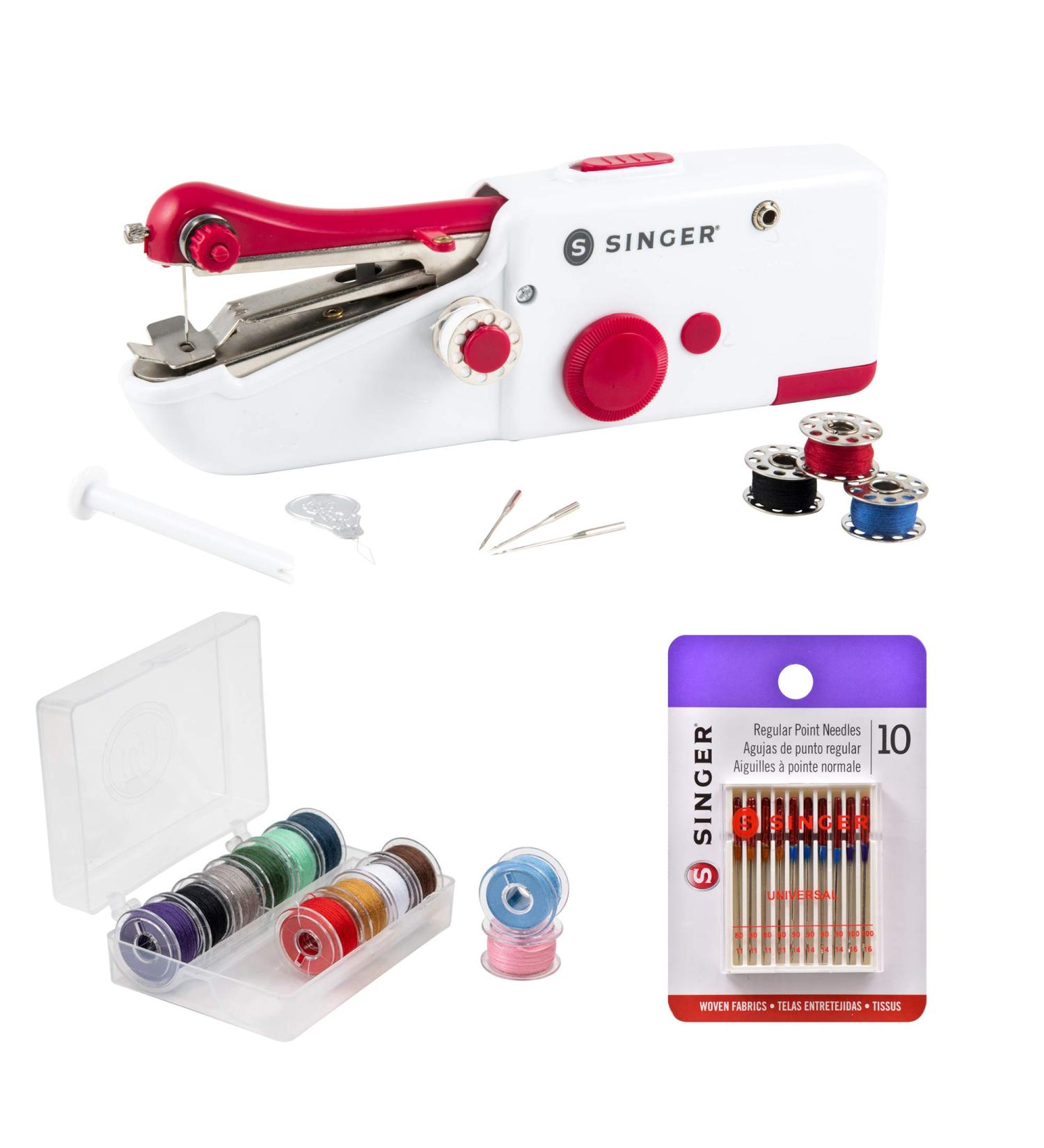 Singer Bundle: Stitch Sew Quick Machine with 12 Class 15 Threaded Bobbins, Assorted Colors & 10ct Regular Point Needles - Buy Online on GoSupps.com