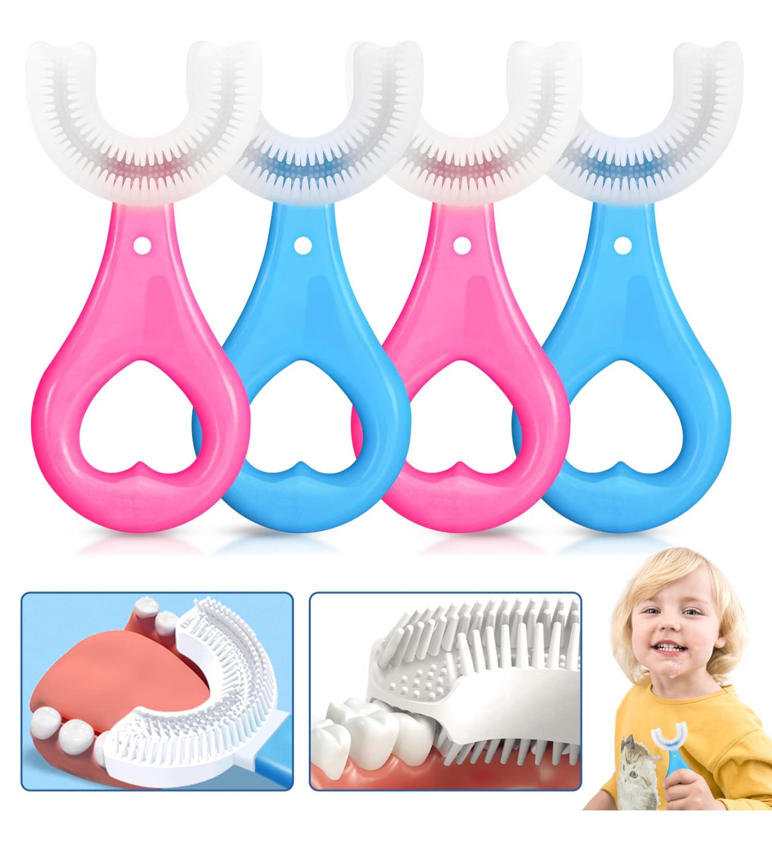 U-Shaped Kids Toothbrush 4 Pack - Soft Silicone Brush Head - 360 Oral Cleaning Design - Ages 2-6 - Buy Online on GoSupps.com