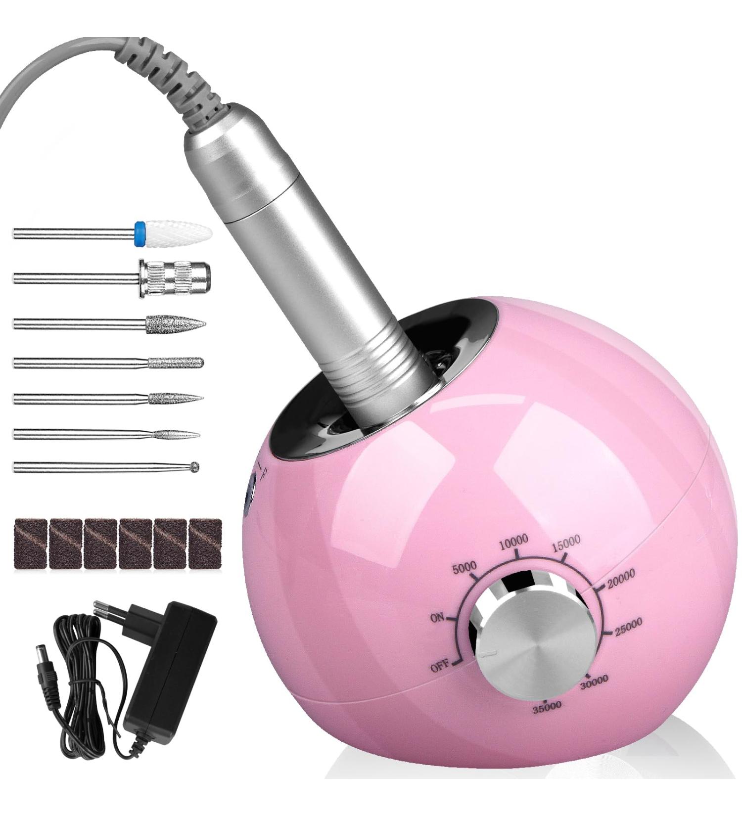 Upgraded Professional Nail Miller 35000 RPM - Electric Nail File Set for Gel & Acrylic Nails | Manicure Pedicure Kit with Ceramic Attachments | Safe for Beginners - Pink - Buy Online on GoSupps.com