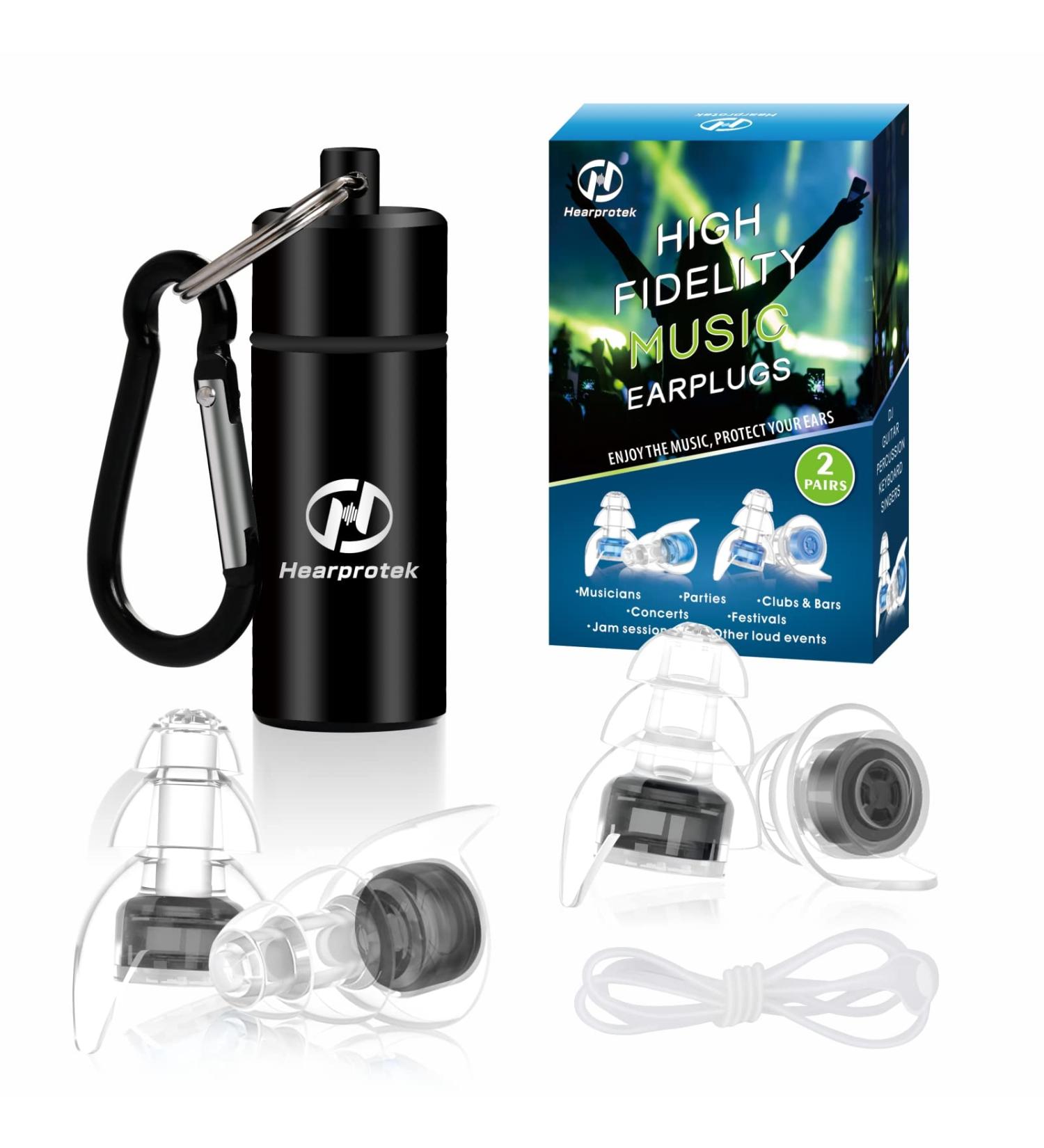 Buy Hearprotek Concert Ear Plugs - 2 Pairs Reusable High Fidelity Noise Reduction Ear Protection for Concerts Raves & Festivals - Tinnitus Relief - Black - Buy Online on GoSupps.com