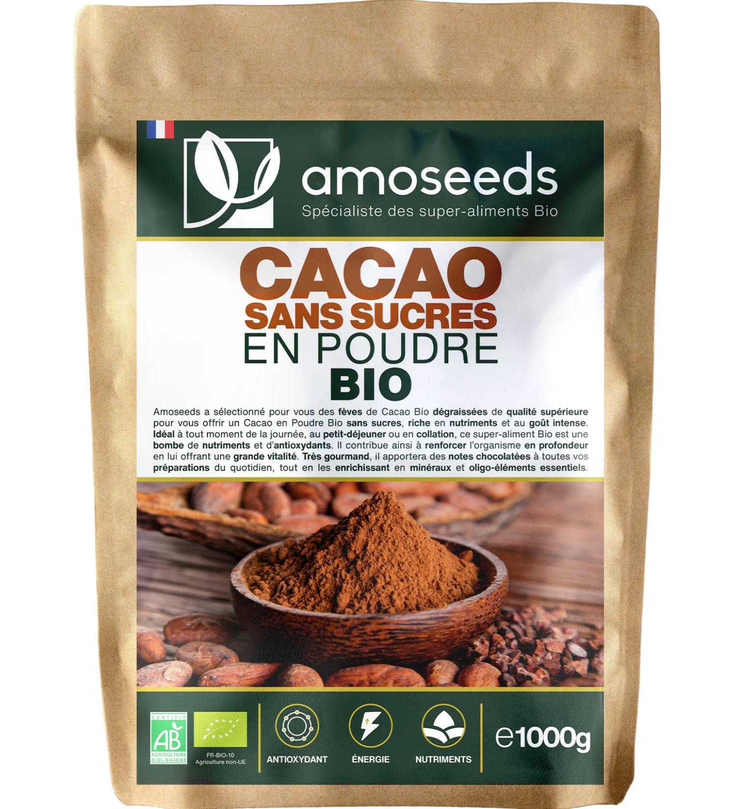 Sugar Free Cocoa Powder Organic 1kg | 100% Organic Degreased Cocoa Beans | Intense Chocolate Flavor | Superior Quality - Buy Online on GoSupps.com