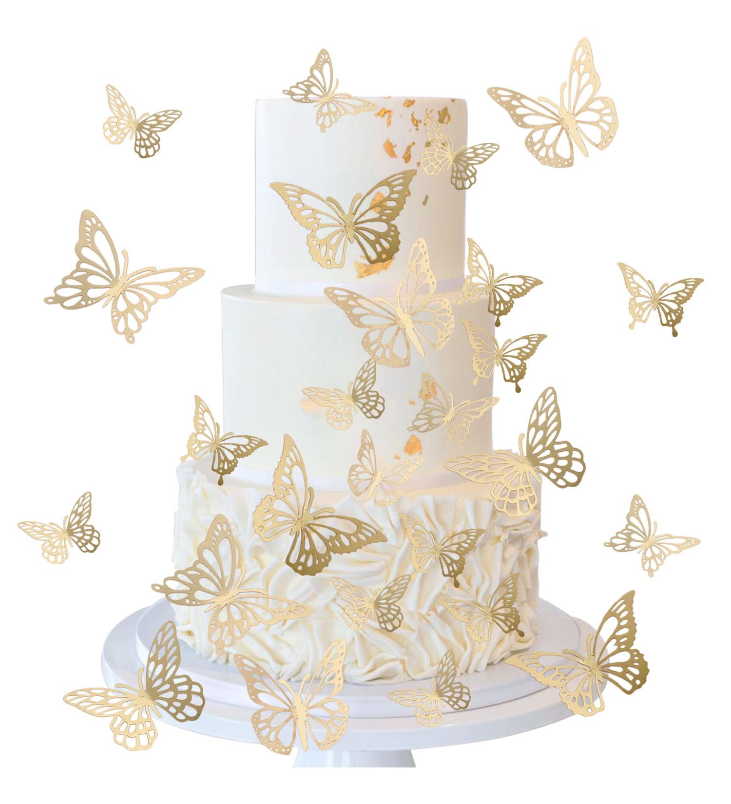 40 PCS Laser 3D Butterfly Cupcake Toppers for Baby Shower, Wedding, Birthday Party - Gold Mixed Styles - Buy Online on GoSupps.com