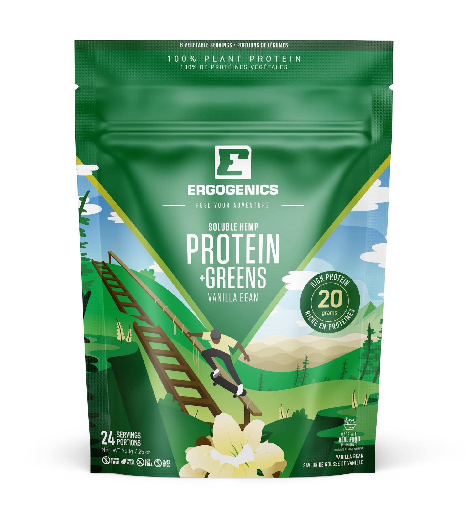 Ergogenics Plant Protein +Greens Vanilla (720 Gram 24 Servings) - Best Plant-Based Protein to Build Muscle - Organic Nutrient Rich Gluten Free Non Dairy Vegan Non Soy & Pea Non GMO Zero Sugar - Buy Online on GoSupps.com