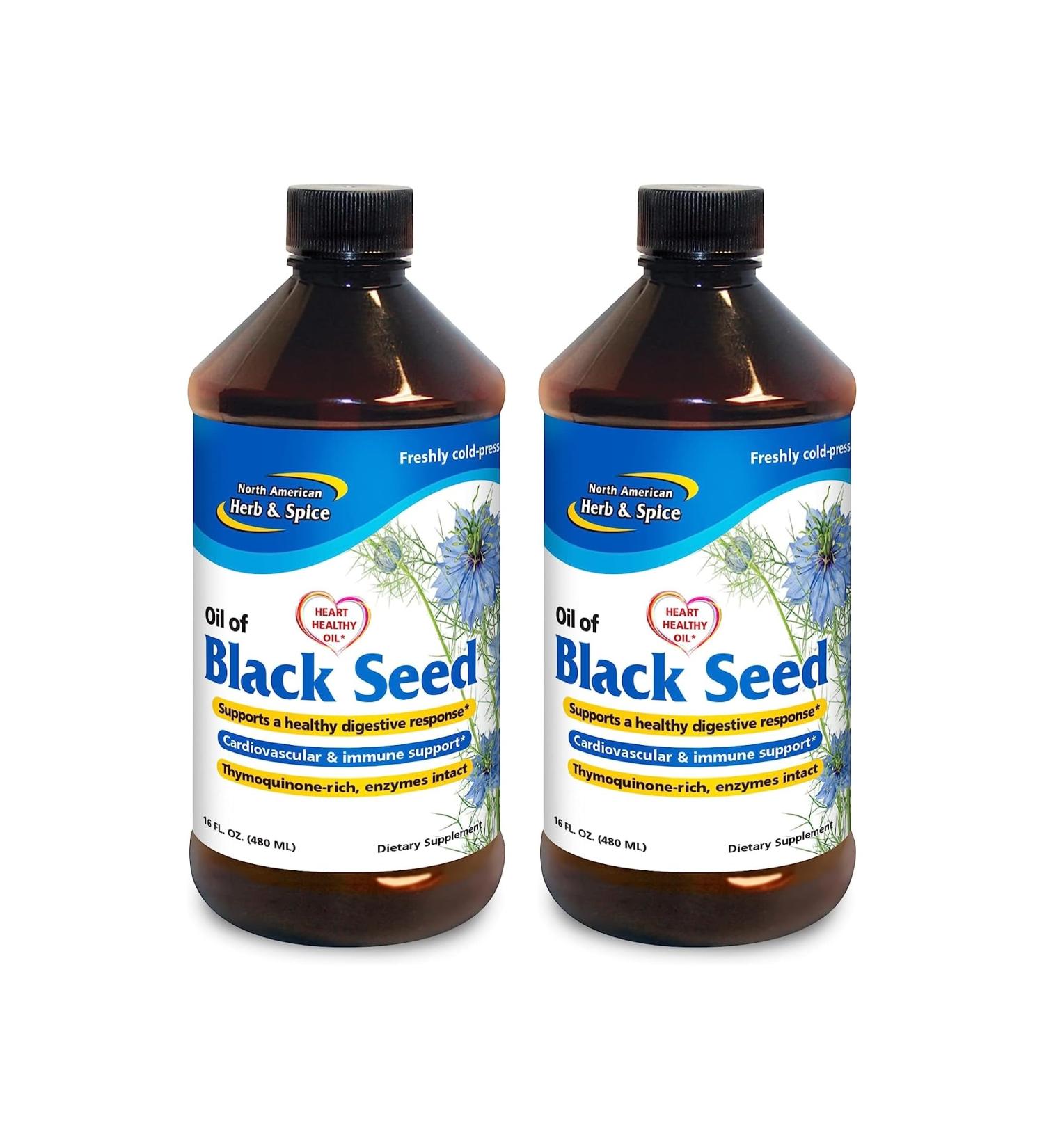 NORTH AMERICAN HERB & SPICE Black Seed Oil - 16 fl oz Pack of 2 - Digestive & Immune Support - Non-GMO - 192 Total Servings 16 Fl Oz (Pack of 2) - Buy Online on GoSupps.com