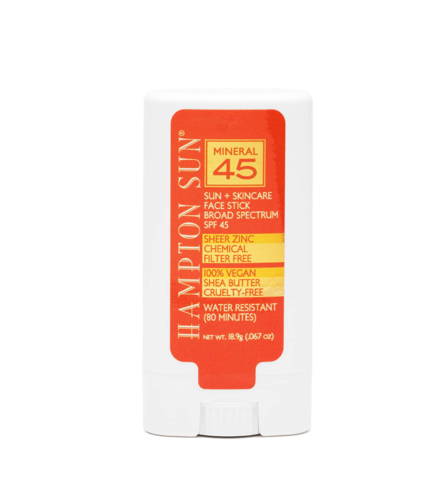 Hampton Sun SPF 45 Mineral Face Stick 0.67 oz. - Non-Whitening Broad Spectrum Sunscreen Stick with Avocado Oil - Vegan Luxury Sunscreen - Buy Online on GoSupps.com