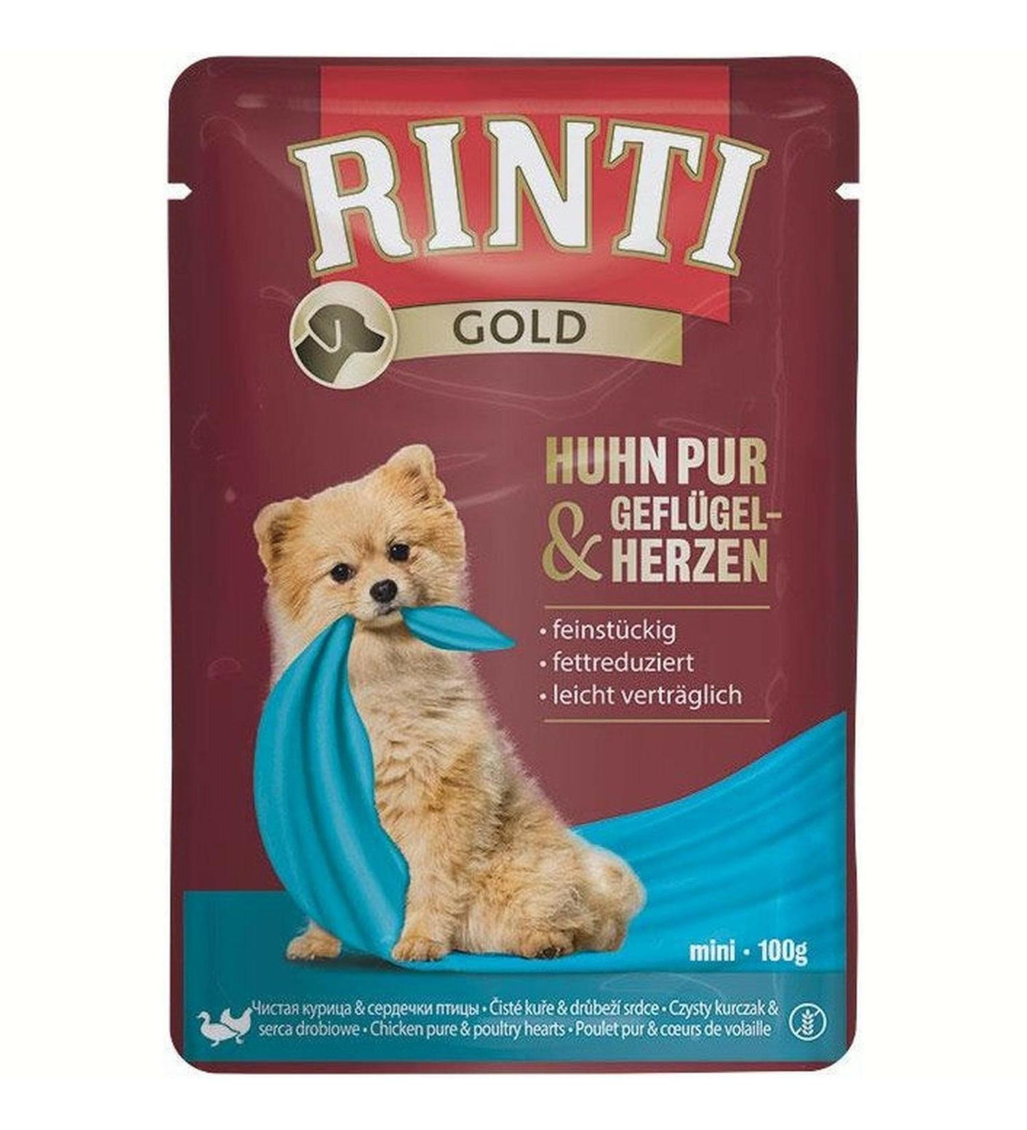 RINTI Gold Mini Pure Chicken & Beef | 10 x 100 g | Complete Food for Small Adult Dogs | Exclusively Chicken and Beef for Dogs with Sensitive to Allergies | in Fresh Pouch