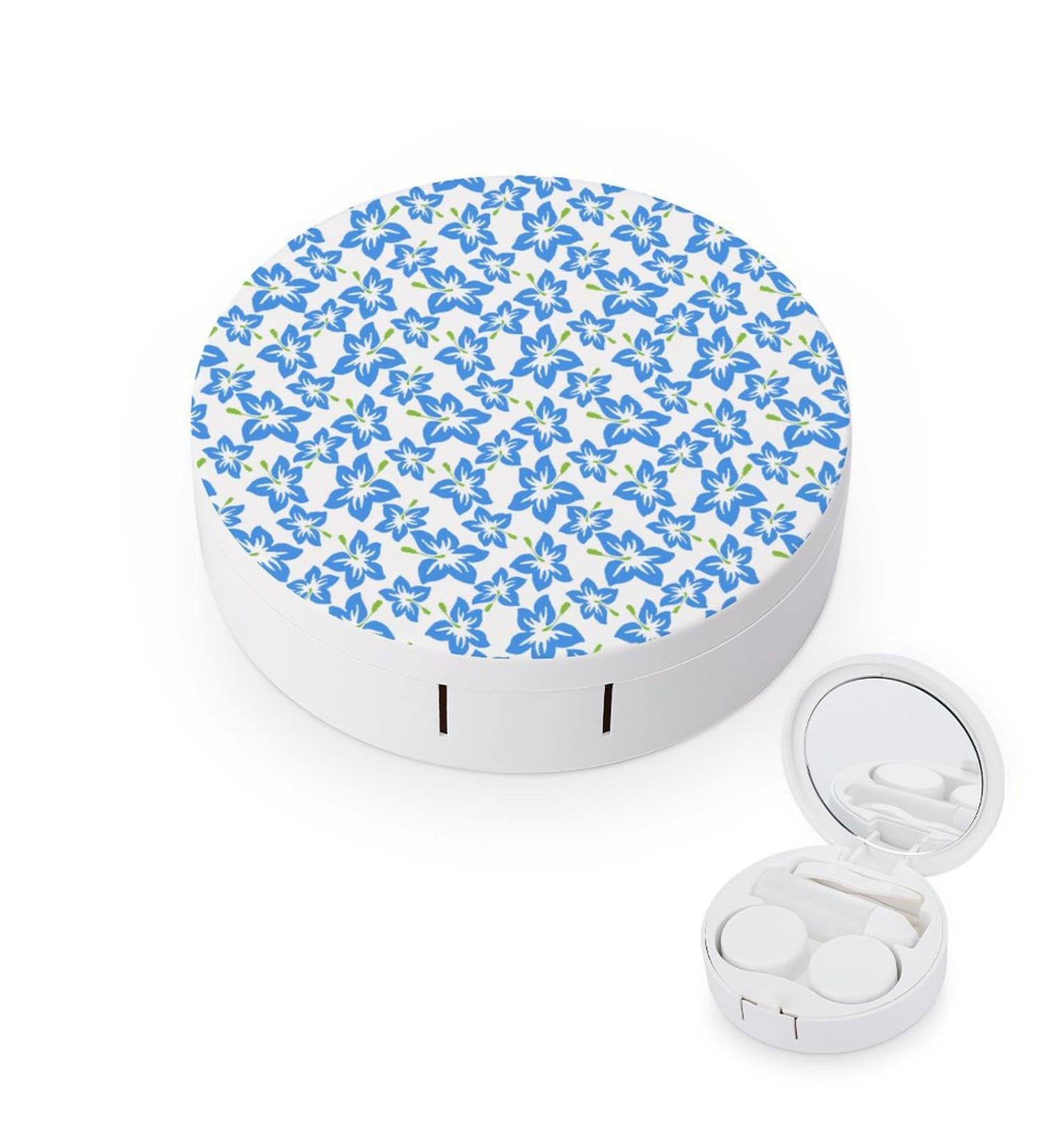 Hibiscus Flowers Contact Lens Case - Portable Round Storage Kit with Mirror for Travel & Daily Use - Buy Online on GoSupps.com