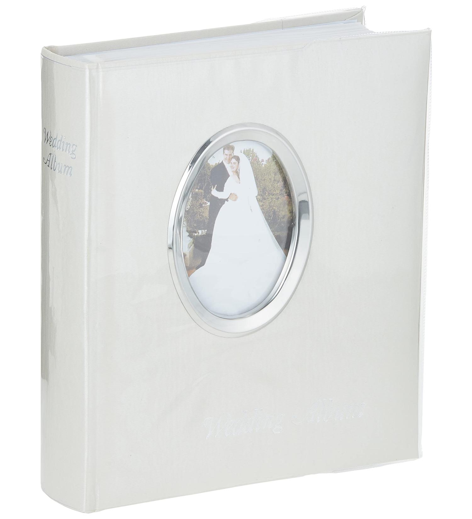 Pioneer Photo Albums WAF-46/ST 200 Pocket Ivory Moire Cover Album with Silver Tone Oval Frame and Wedding Album Text for 4 x 6-Inch Prints