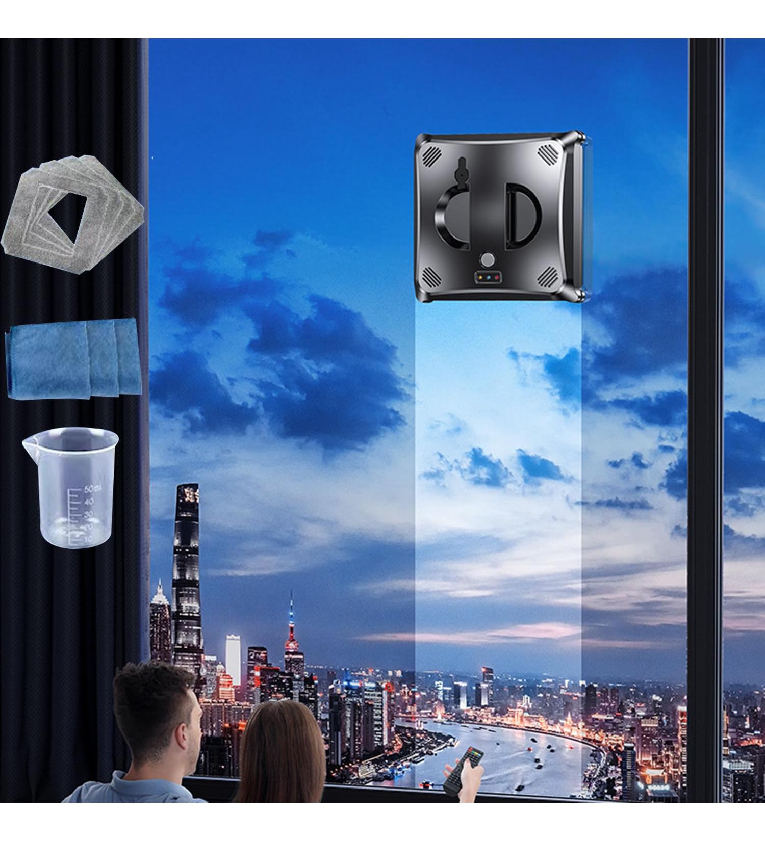 CHHMAELOVE New Automatic Robot Window Cleaner with 4 Mop Pads / 4cm Safety Rope Remote Control 4 Cleaning Modes Two-Way Water Spray Built-in 650mAh battery for Indoor Outdoor Windows - Buy Online on GoSupps.com