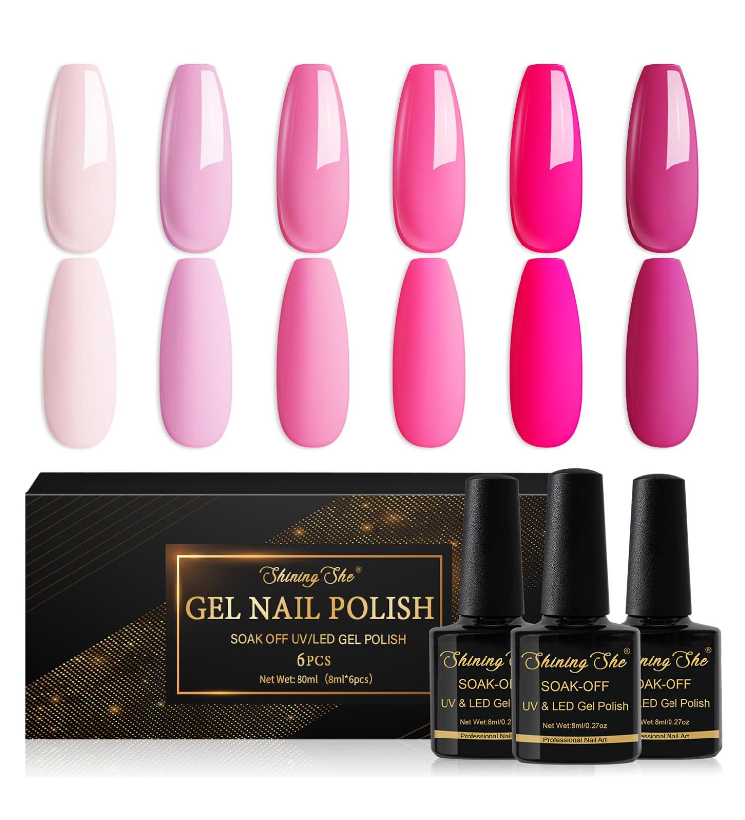 Shining She Gel Nail Polish Set Pink 6 Colors - Soak-Off UV/LED Pink Rose Gel Kit for Nail Art Salon & DIY Home 8ML - Blue Series Gift - Buy Online on GoSupps.com