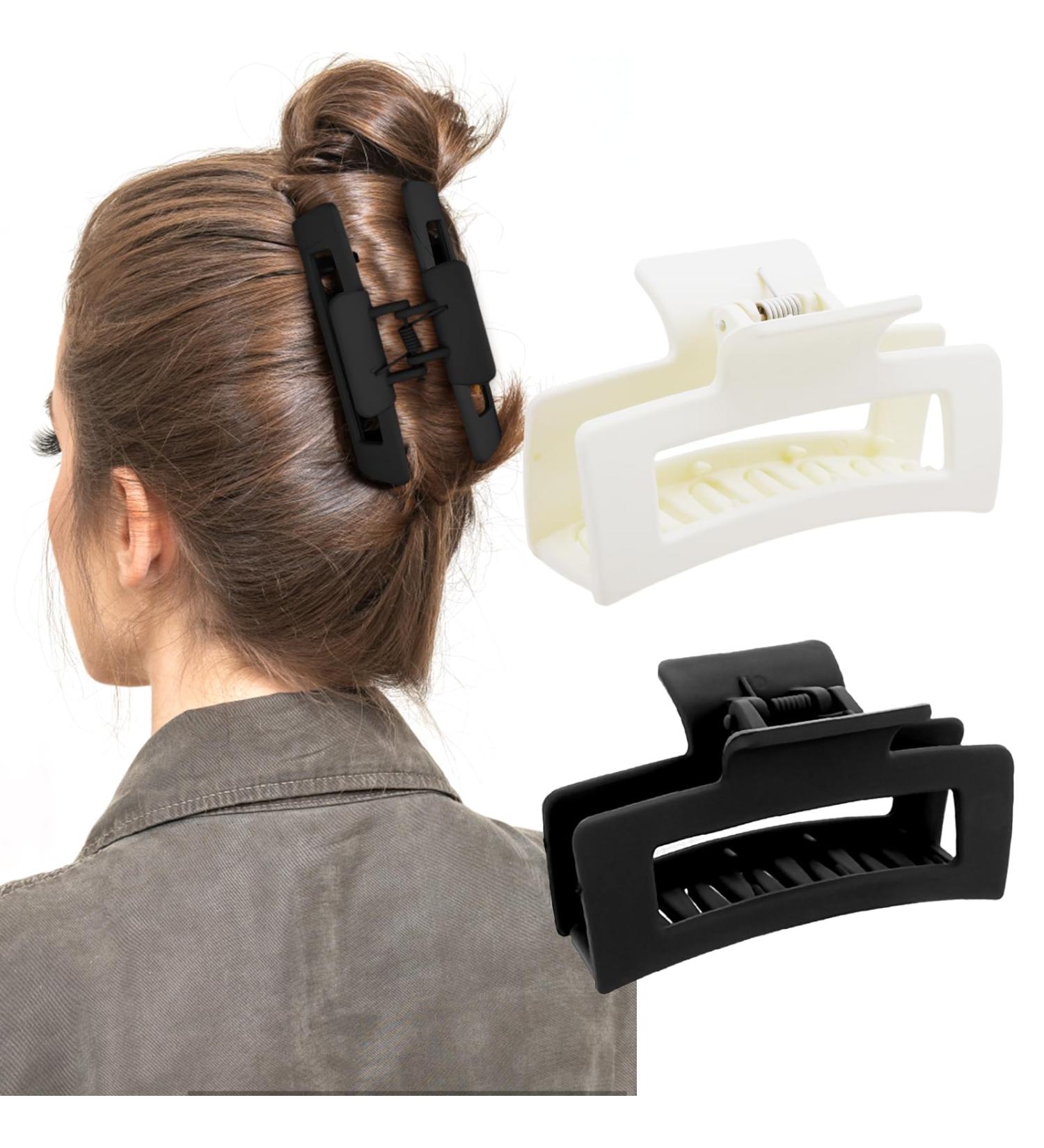 Buy Wllhyf Quadratical Claw Clips - 2 Pc 8.5 cm Matt Slip-Resistant Hair Clips for Women | Fashionable Hold for All Hair Types | White & Black - Buy Online on GoSupps.com