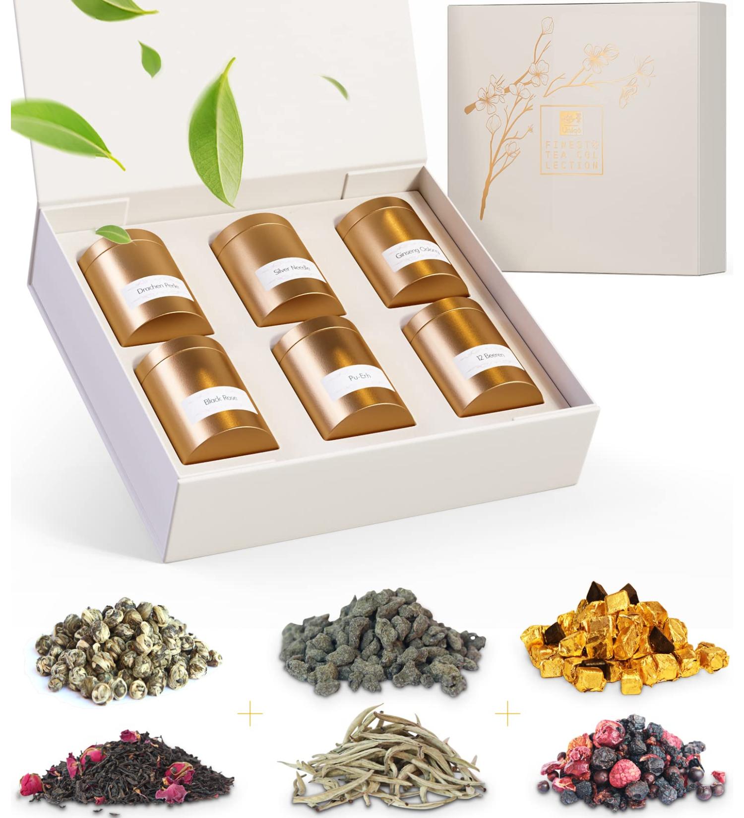 Tea Uniqo - Elegant Gold Tea Gift Set (130g) | Luxurious Loose Tea Gift for Women - Buy Online on GoSupps.com
