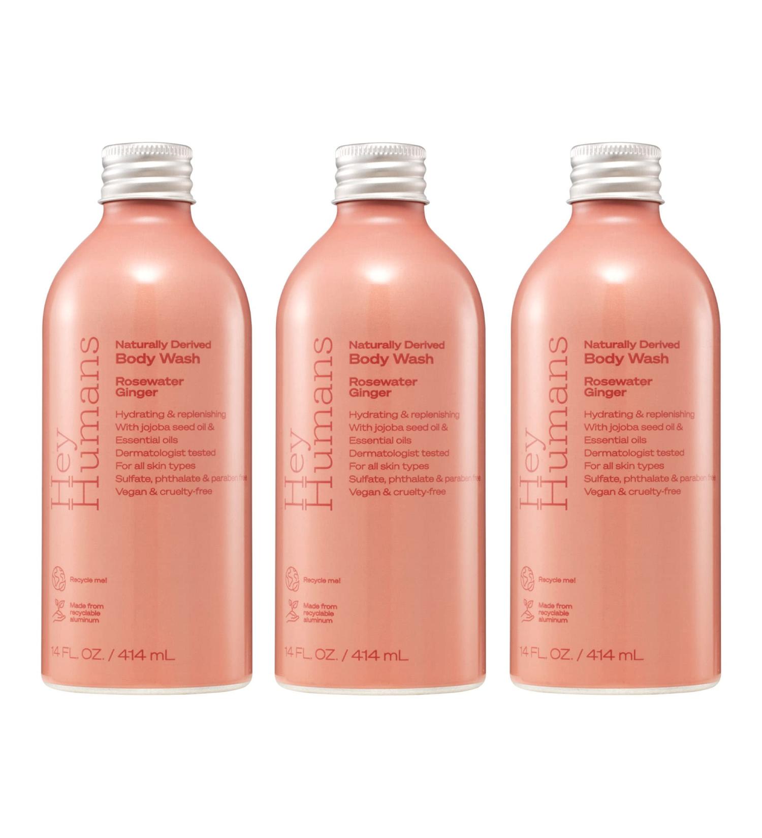 Hey Humans Rosewater Ginger Moisturizing Body Wash - Vegan Sulfate Free Formula with Jojoba Oil | Natural Ingredients | 14 fl. oz. (Pack of 3) - Buy Online on GoSupps.com