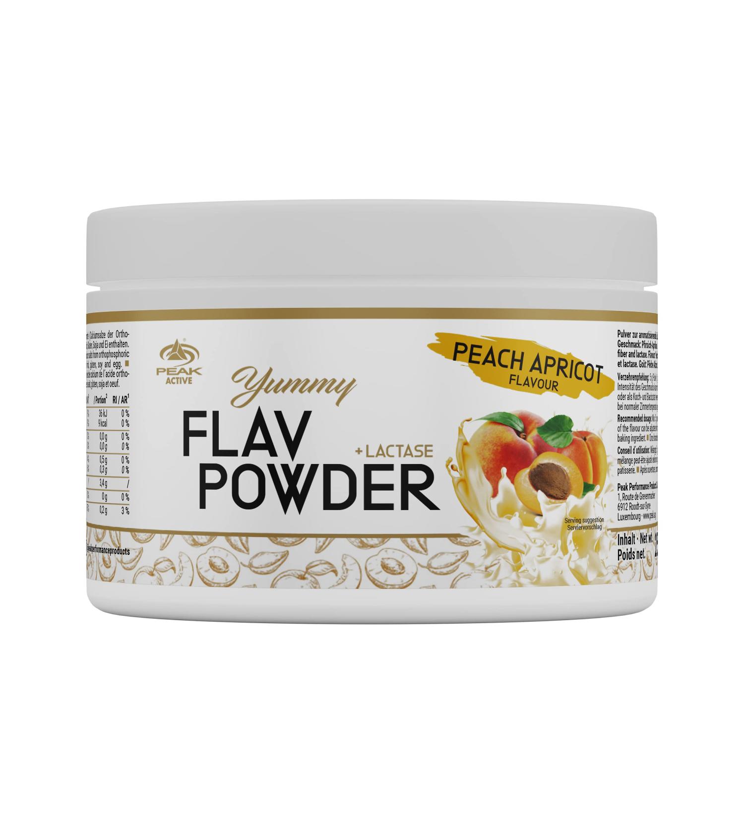 Peak Yummy Flav Powder - 250g Taste Peach Apricot I 50 Portions I Taste Powder I Little calories I Inulin I fiber I with lactase I for cooking I vegan i Low Sugar