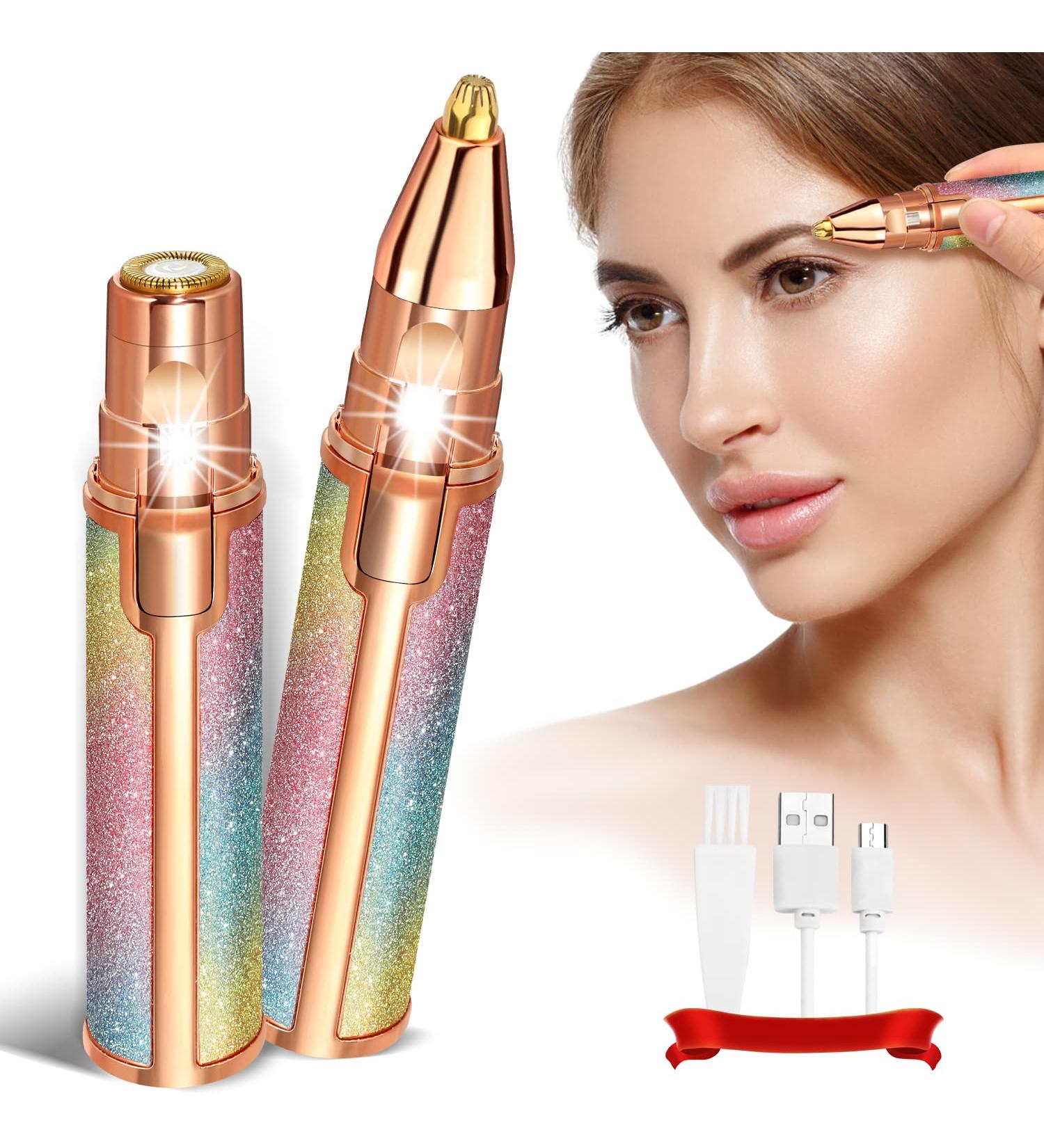 2 in 1 Eyebrow Trimmer & Facial Hair Removal for Women USB Rechargeable, Painless Razor with LED Light for Face, Lips, Nose & Body - Buy Online on GoSupps.com