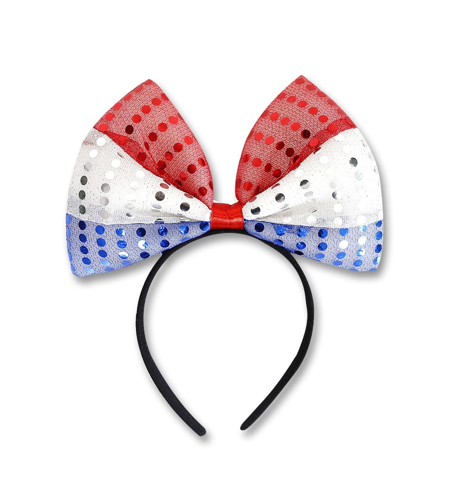 4th of July Sequin Headband Bow - Patriotic Hair Hoop for Independence Day Parade Party - Red White Blue Hair Accessory - Buy Online on GoSupps.com