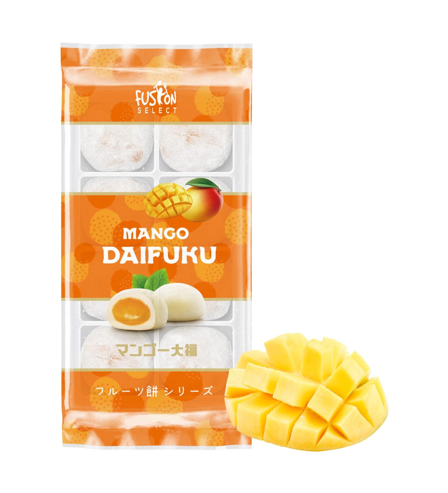 Fusion Select Japanese Mango Mochi Daifuku 240g/8.46oz - Sweet Rice Cake Fruit Dessert - Buy Online on GoSupps.com