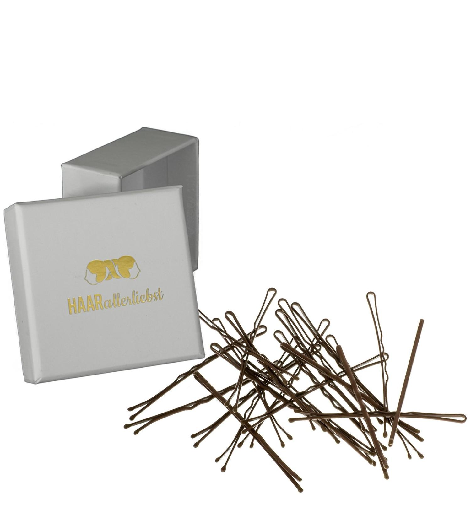 HaarlieLeLiebst more grip hair clamps bobby pins anti slide (24 pieces | brown | 6cm) ultra paint with special painting including box for storage (box color: white)