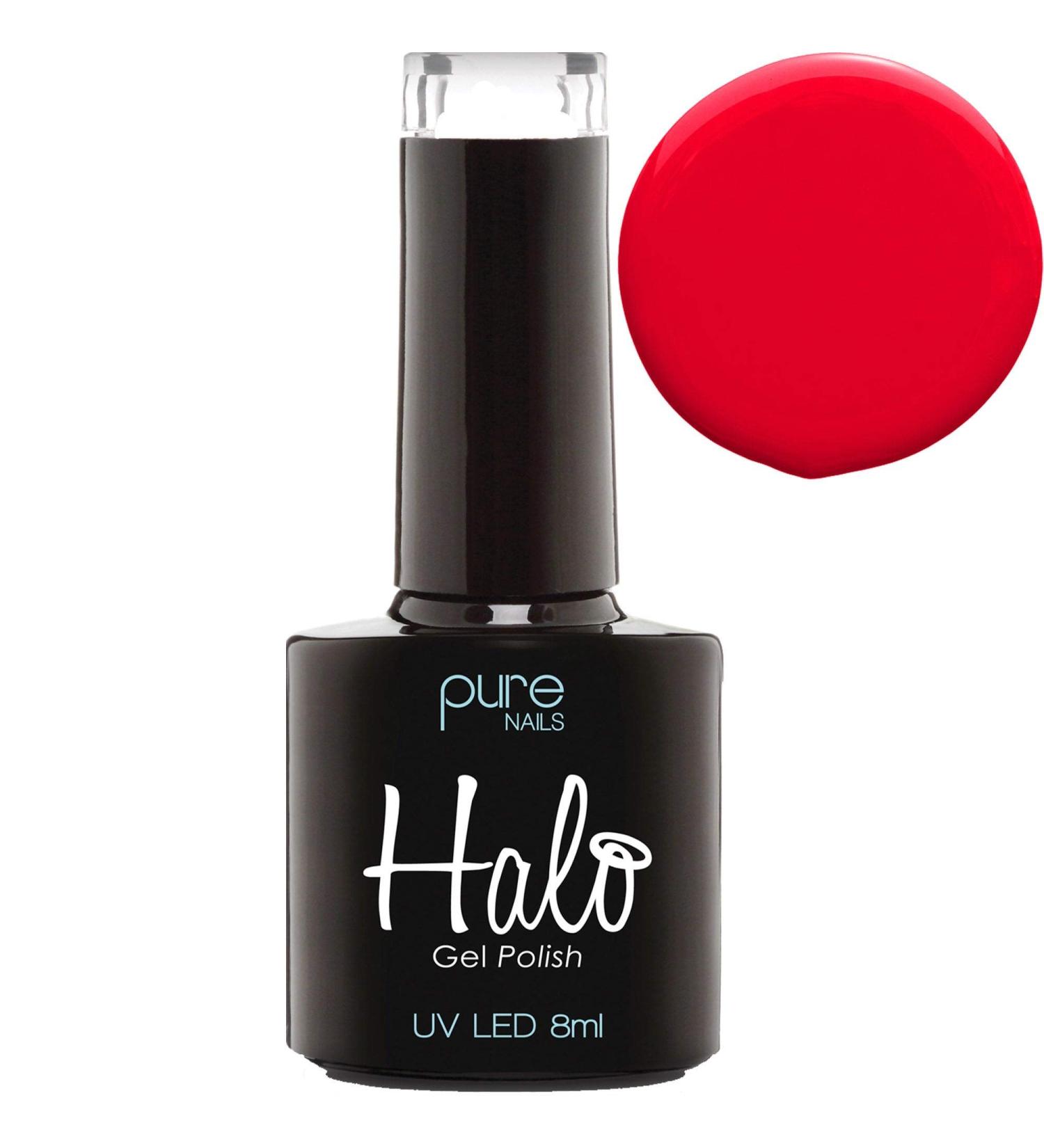 Halo Gel Polish 8ml - Red. UV/LED Gel Nail Polish Long Lasting & Easy To Apply. Soak Off Gel Polish Nail Art Colours For Manicure & Pedicure. Gel Polish For Professional & Home Use.