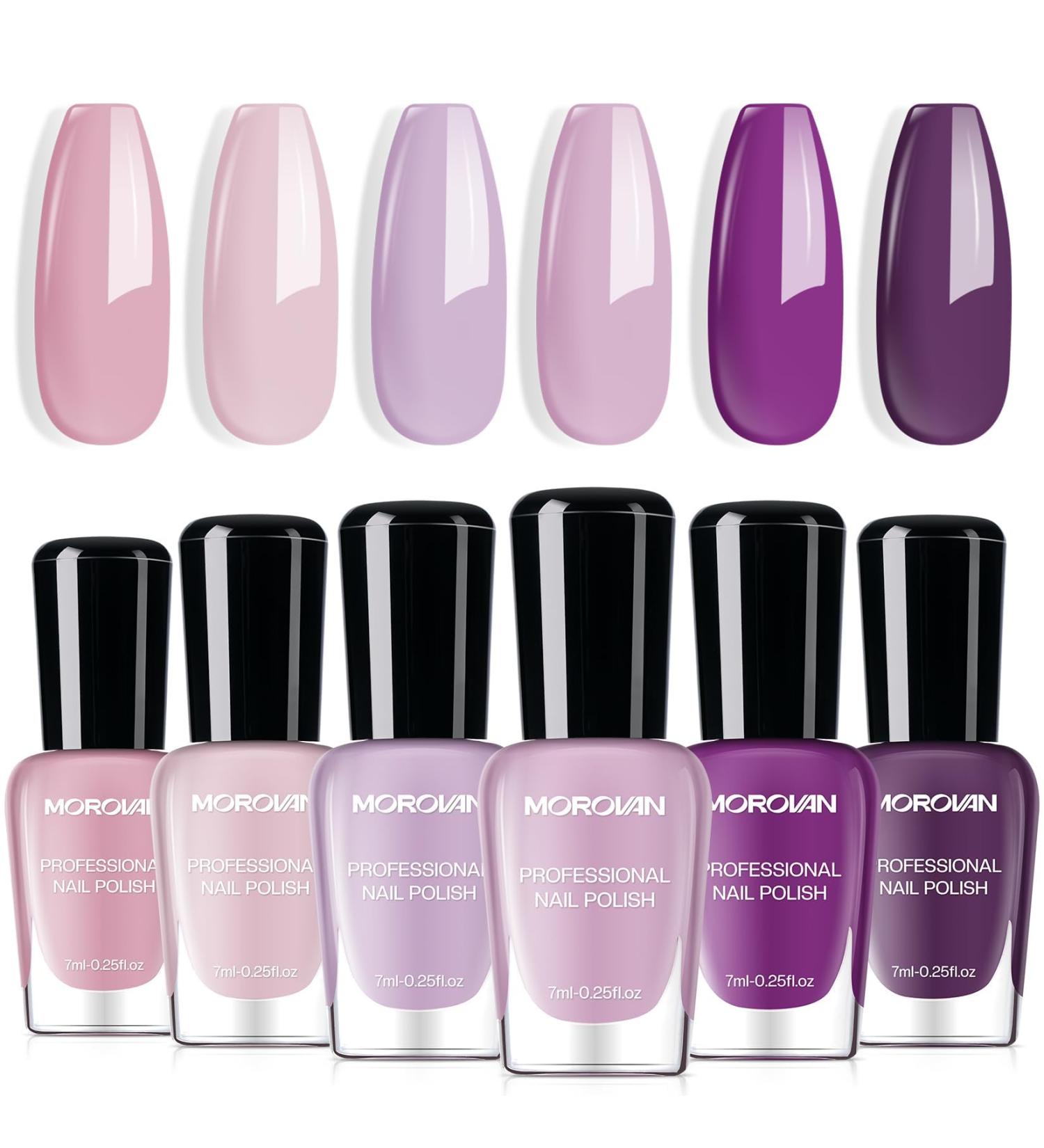 Morovan Lilac Light Purple Nail Polish Set - Quick Dry Lavender Nail Polish Kit for Women | Glossy Fingernail Polish Gifts - Buy Online on GoSupps.com