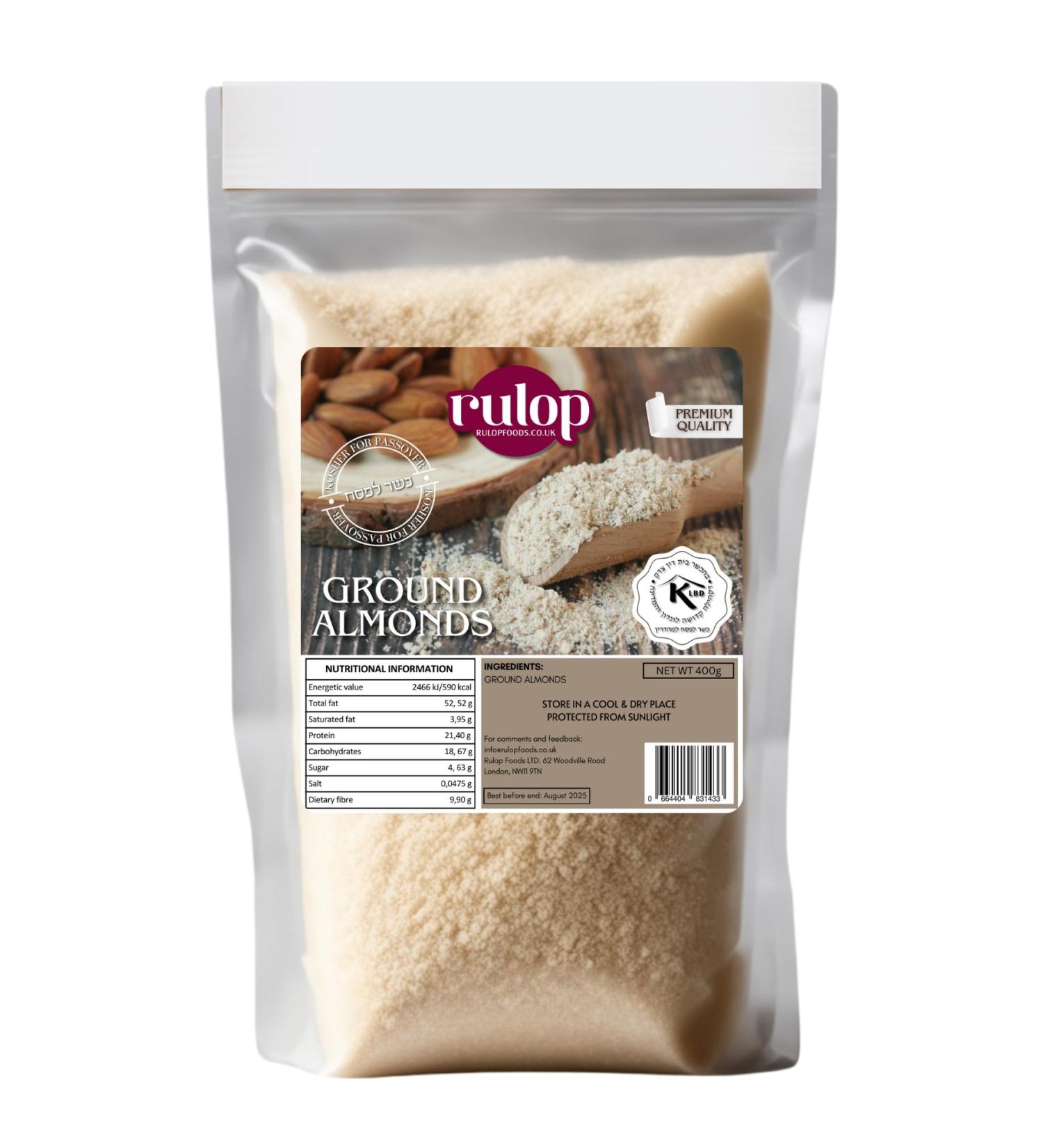 Rulop Ground Almonds Blanched Ground Almonds - Kosher For Passover - Almond Flour - Resealable Pouch To Maintain Freshness (400g) Almond 400g - Buy Online on GoSupps.com