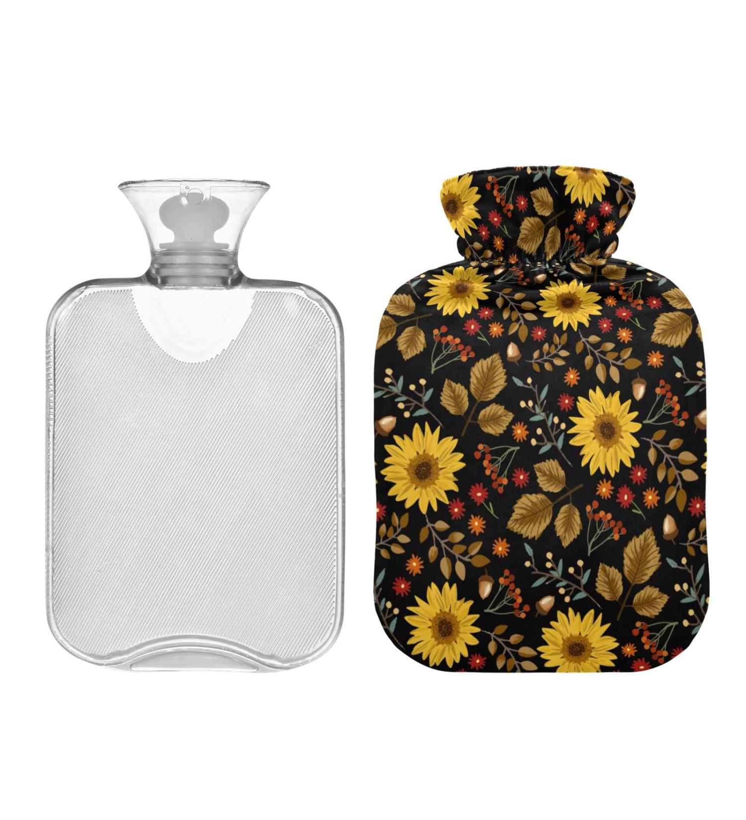 2L Hot Water Bottle with Lid - Maple Leaves & Sunflowers Design for Pain Relief - Hand & Feet Warmer Winter - Buy Online on GoSupps.com