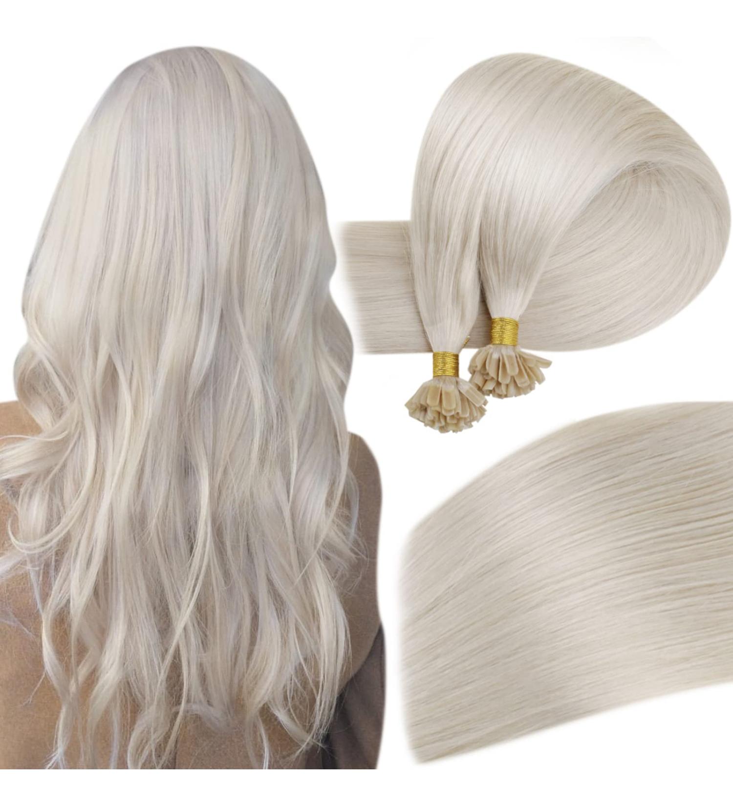 Easyouth Keratin Bonding Extensions - 16 Remy Real Hair U-Tips 50g White Blonde #1000 - Premium Quality Hot Fusion Hair Extensions - Buy Online on GoSupps.com