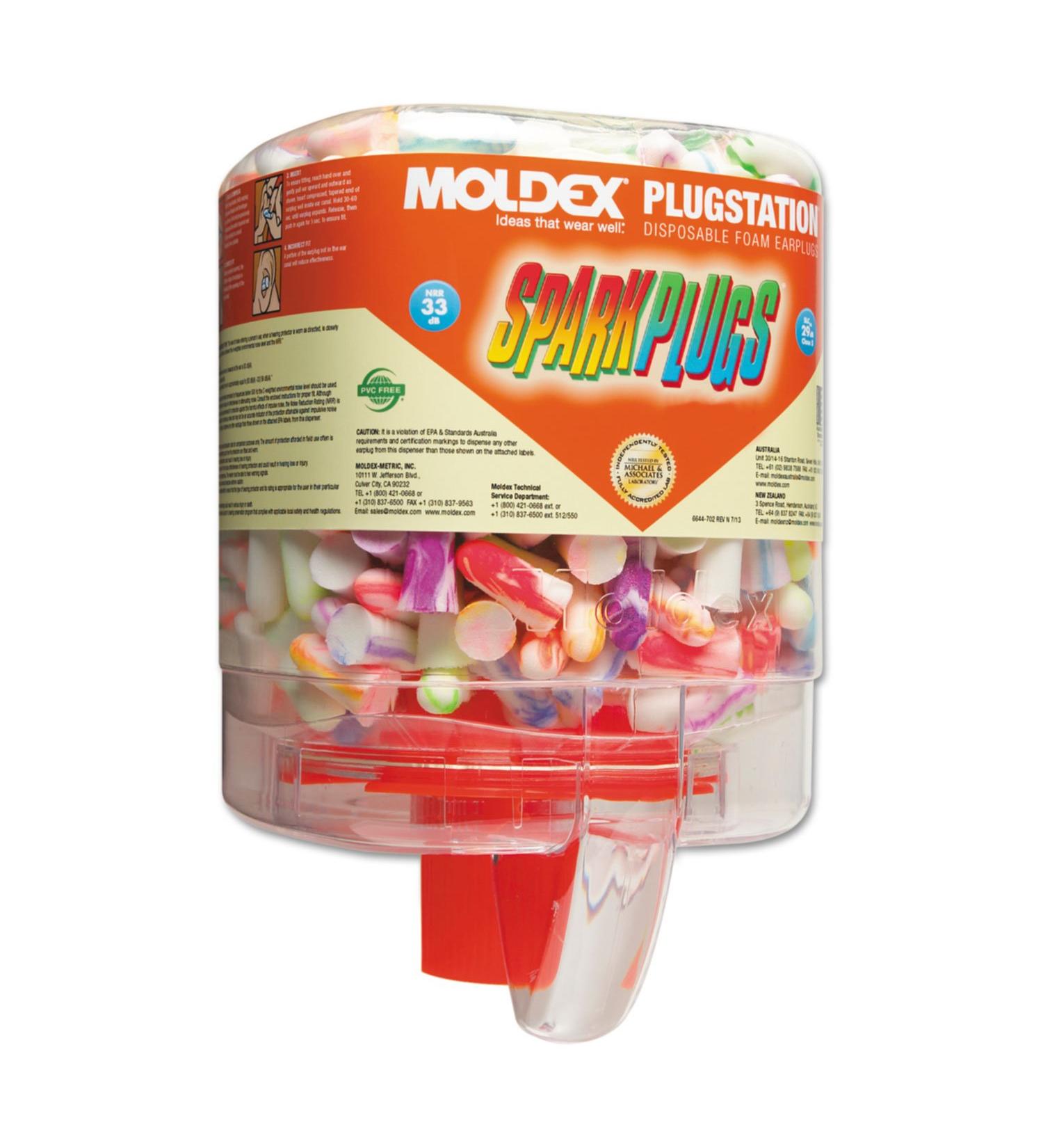 Moldex 6644 SparkPlugs PlugStation Dispenser  Cordless  33NRR  Asst. Colors  250 Pairs