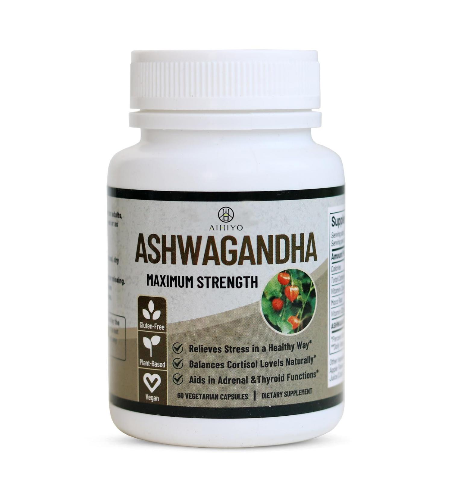 AIHIYO Ashwagandha Capsule 500mg Herbal Supplement with MACA Root Vitamin D2 and Vitamin C 60 Count - Buy Online on GoSupps.com