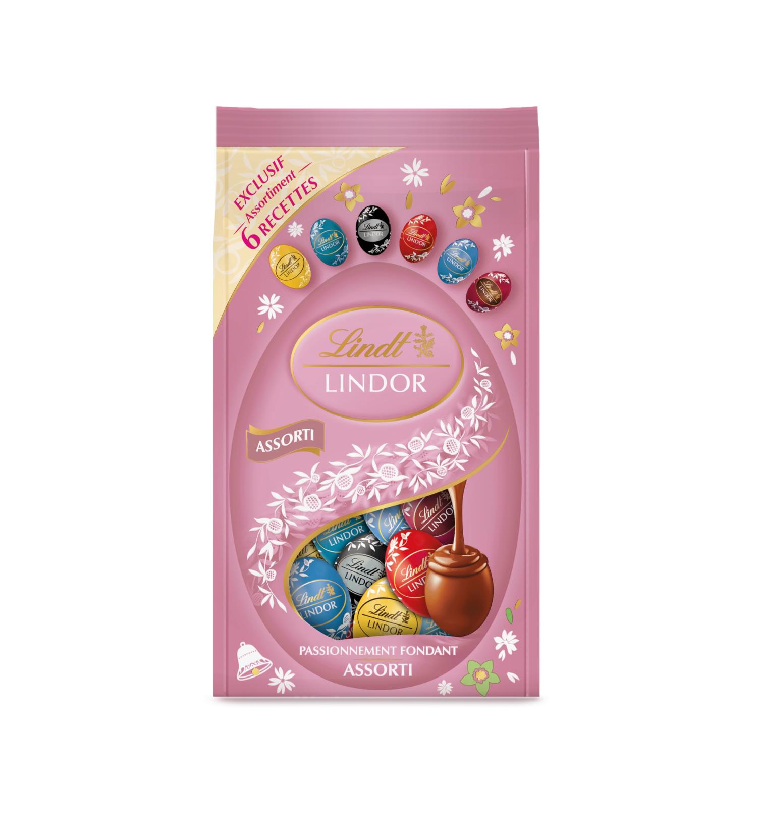 Lindt Pink Bag of LINDOR Eggs - Chocolate Assortment 6 Recipes, 350g