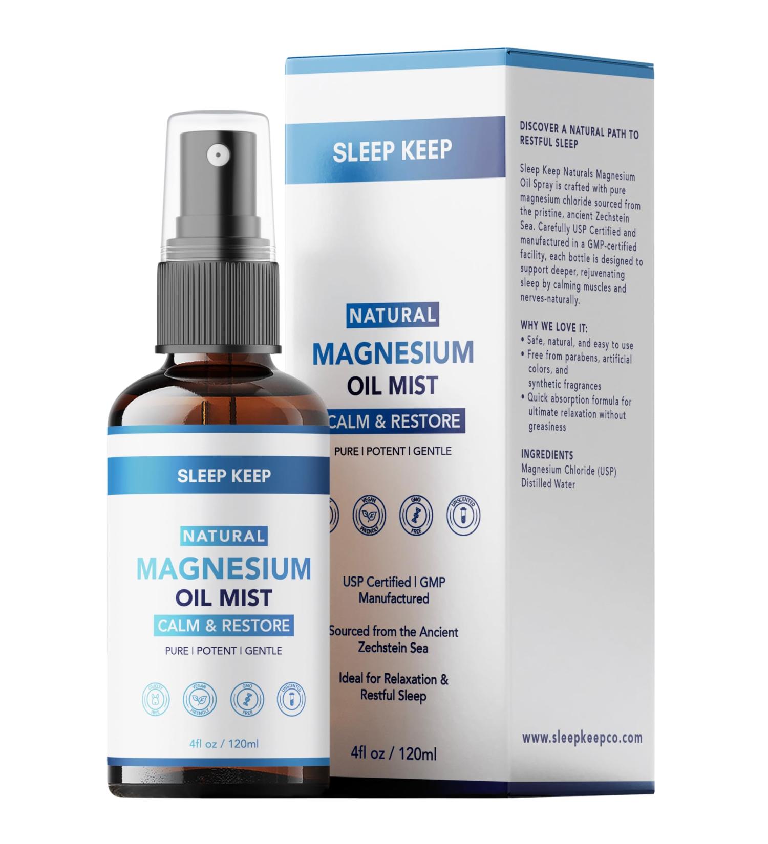 Pure Magnesium Oil Spray - Spray Magnesium on Body and Feet - Made in USA - 100% Pure Magnesium - Easy to Use Calming Oil - Spray on for Sleep, Muscle Recovery and Stress/Anxiety Relief - Buy Online on GoSupps.com
