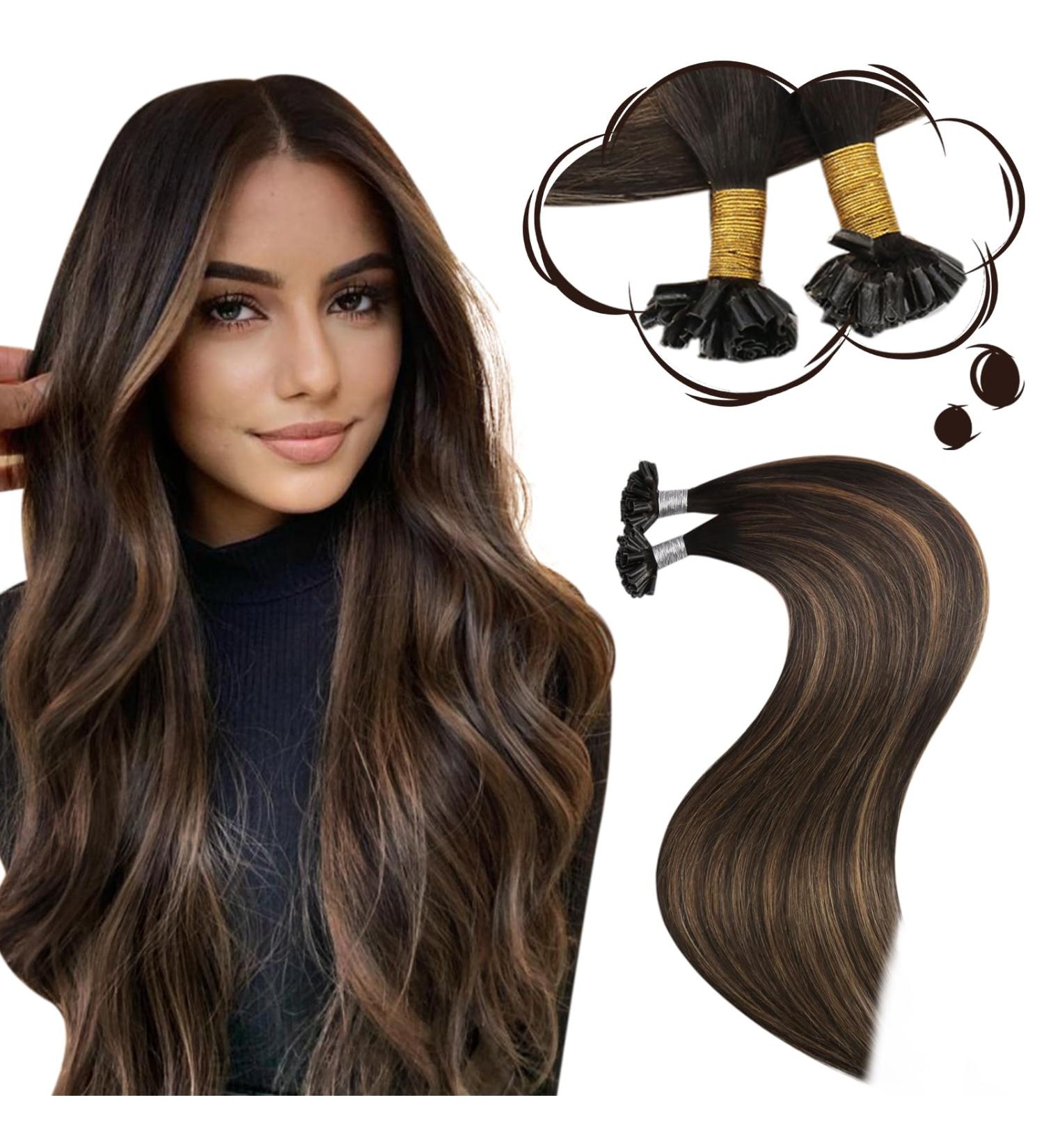 Moresoo 45cm Real Hair Bonding Extensions - #2/6/2 Darkest Brown & Medium Brown Keratin U-Tip - 50g Remy Hair Hot Fusion - Buy Online on GoSupps.com