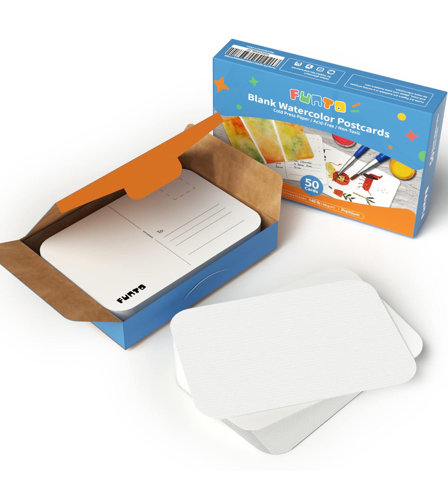 Funto Blank Watercolor Paper Postcards - 50 Cards 4x6 140lb/300gsm | Acid-Free Heavyweight Art Paper for Watercolor Journal, Thank You Notes & Greeting Cards - Buy Online on GoSupps.com