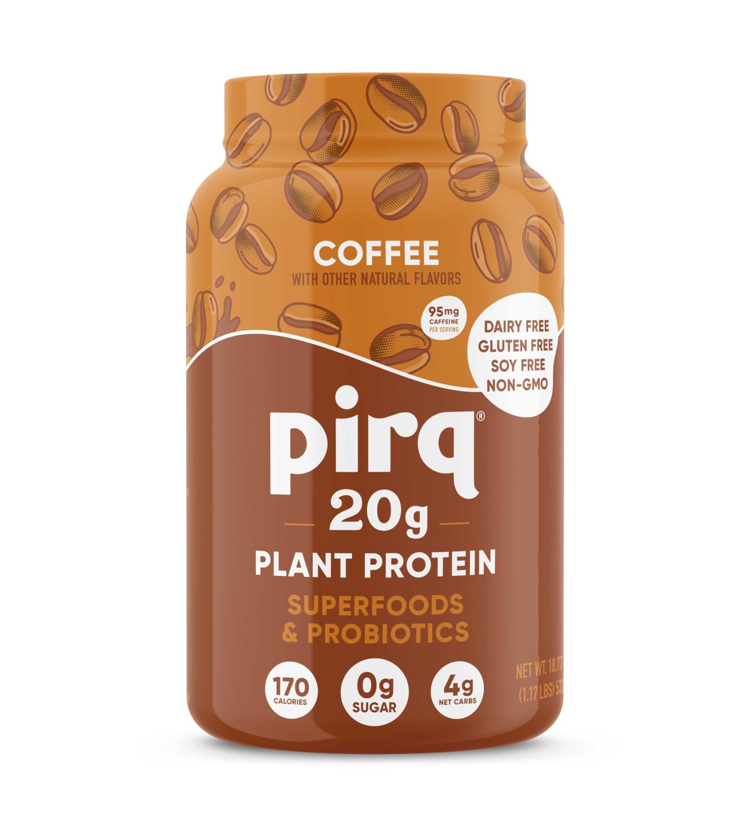 Pirq Dairy Free Protein Powder with 20g Protein Plant Based 2B CFU Probiotics 25 Superfoods Greens and Fruits Vegan 0g Sugar (14 Servings)(Coffee) - Buy Online on GoSupps.com