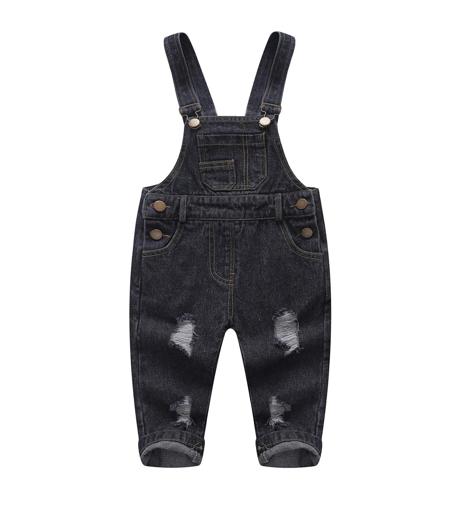 KIDSCOOL SPACE Baby Boy/Girl Jean Overalls Toddler Ripped Denim Workwear Black-2079 18-24 Months - Buy Online on GoSupps.com