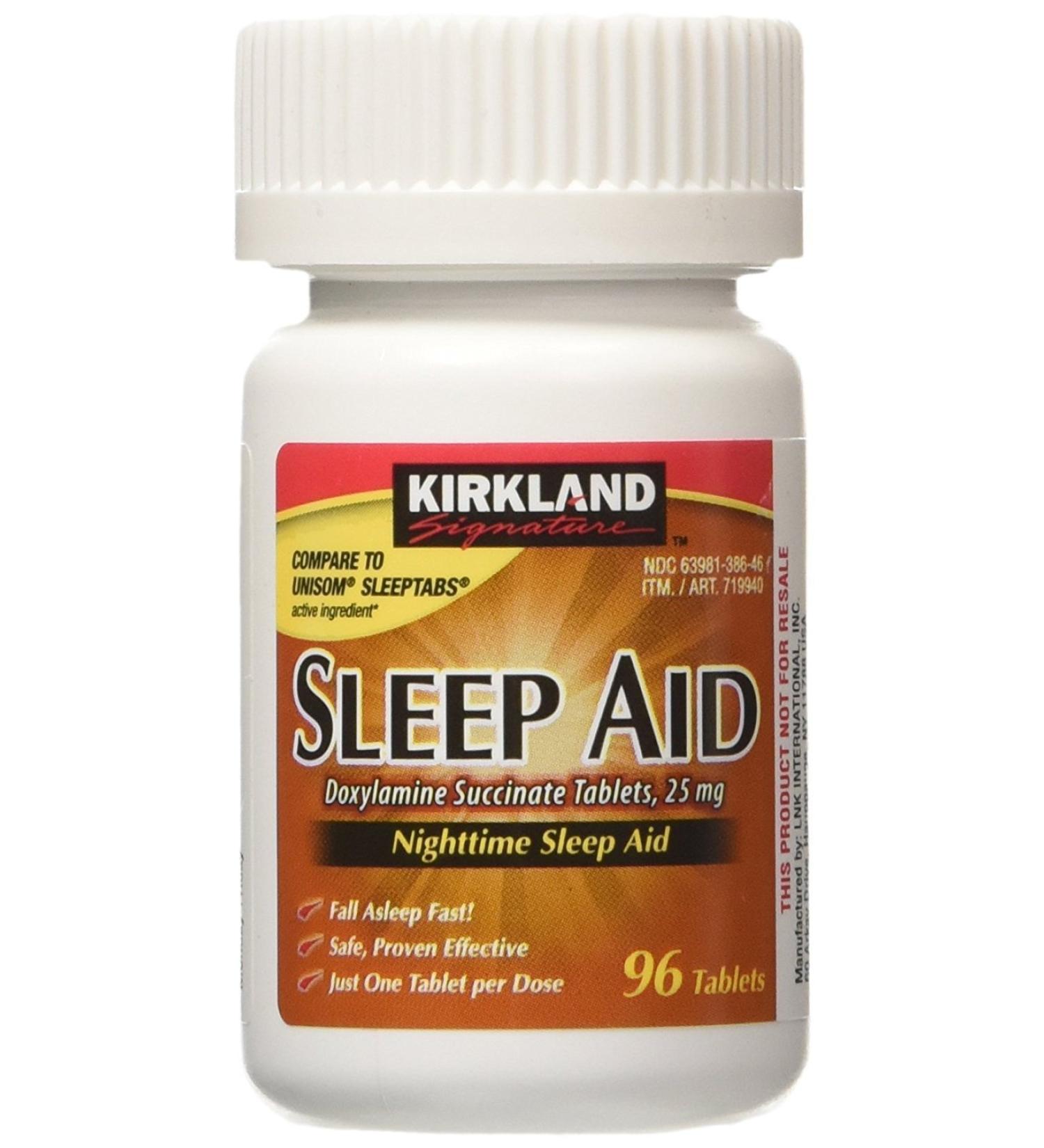 Kirkland Signature Sleep Aid Doxylamine Succinate 25 Mg, 96-Count (1 Bottle) Nighttime Sleep Aid