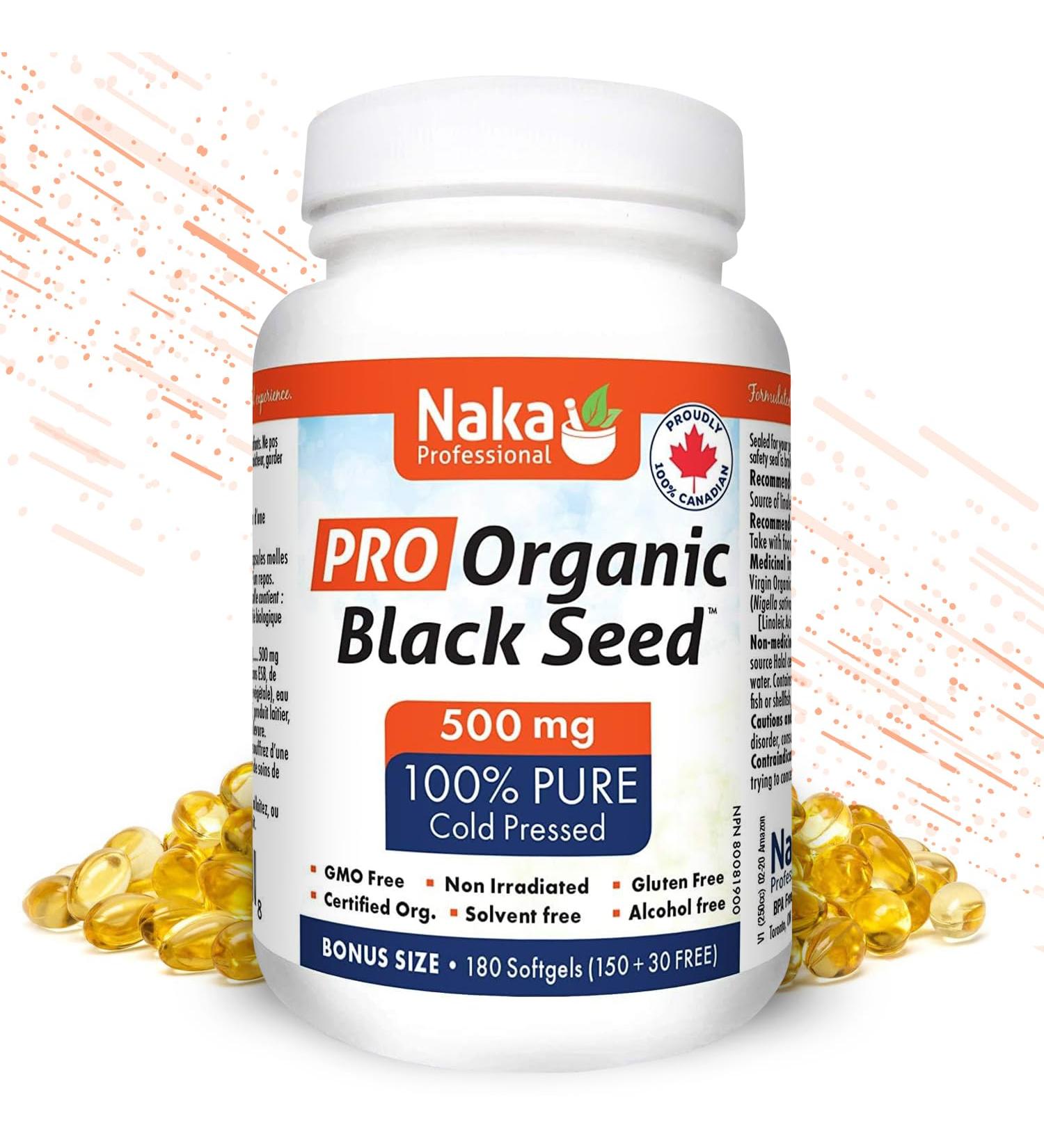 Naka PRO ORGANIC Black Cumin Seed Oil Super BONUS SIZE - 180 Softgels (150 + 30 FREE) 500 mg 100% Cold Pressed with Thymoquinone solvent free alcohol free non Irradiated GMO free - Buy Online on GoSupps.com