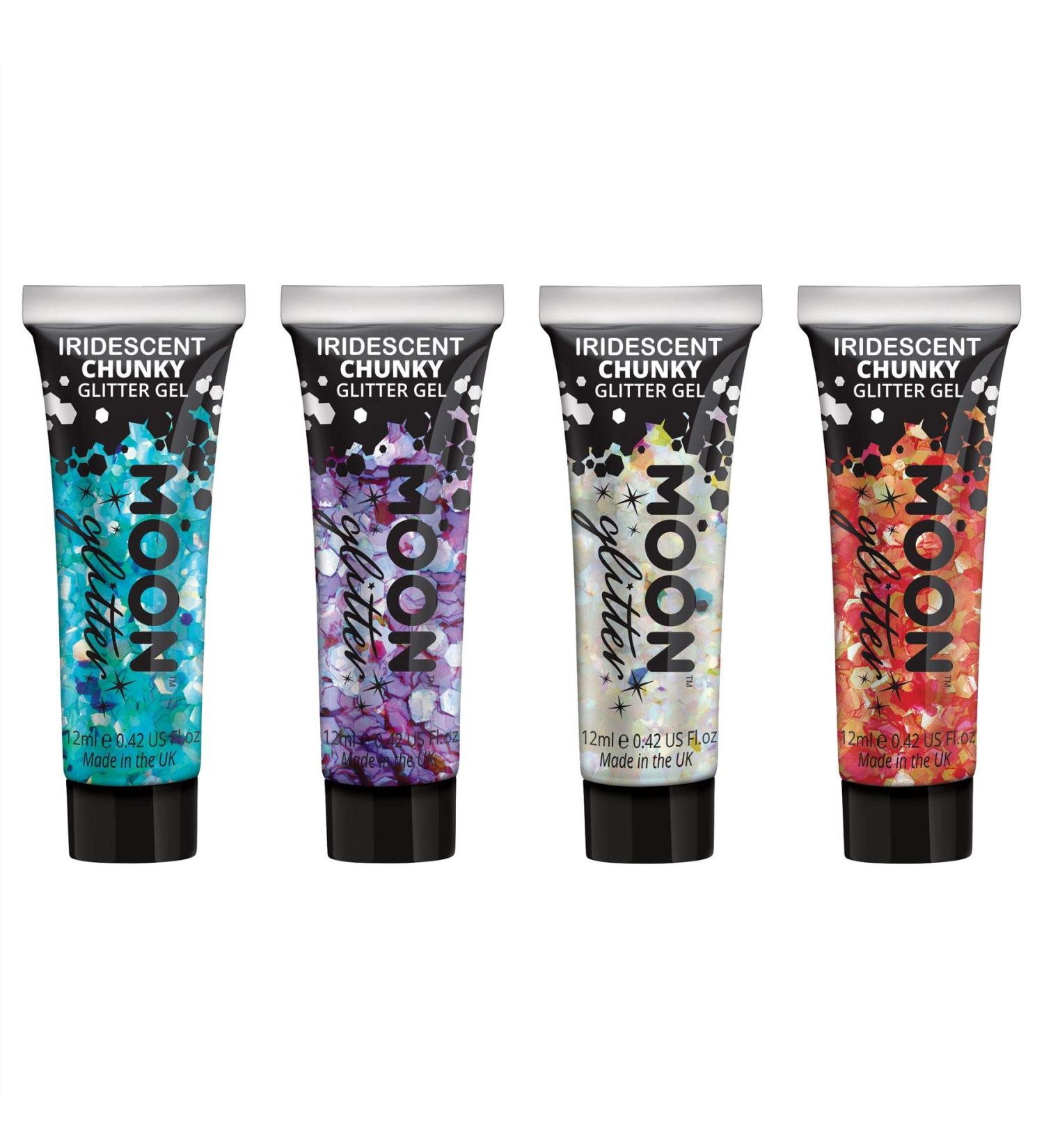 Iridescent Chunky Face & Body Glitter Gel by Moon Glitter - 0.40fl oz - Glitter Face Paint - Set of 4 colours