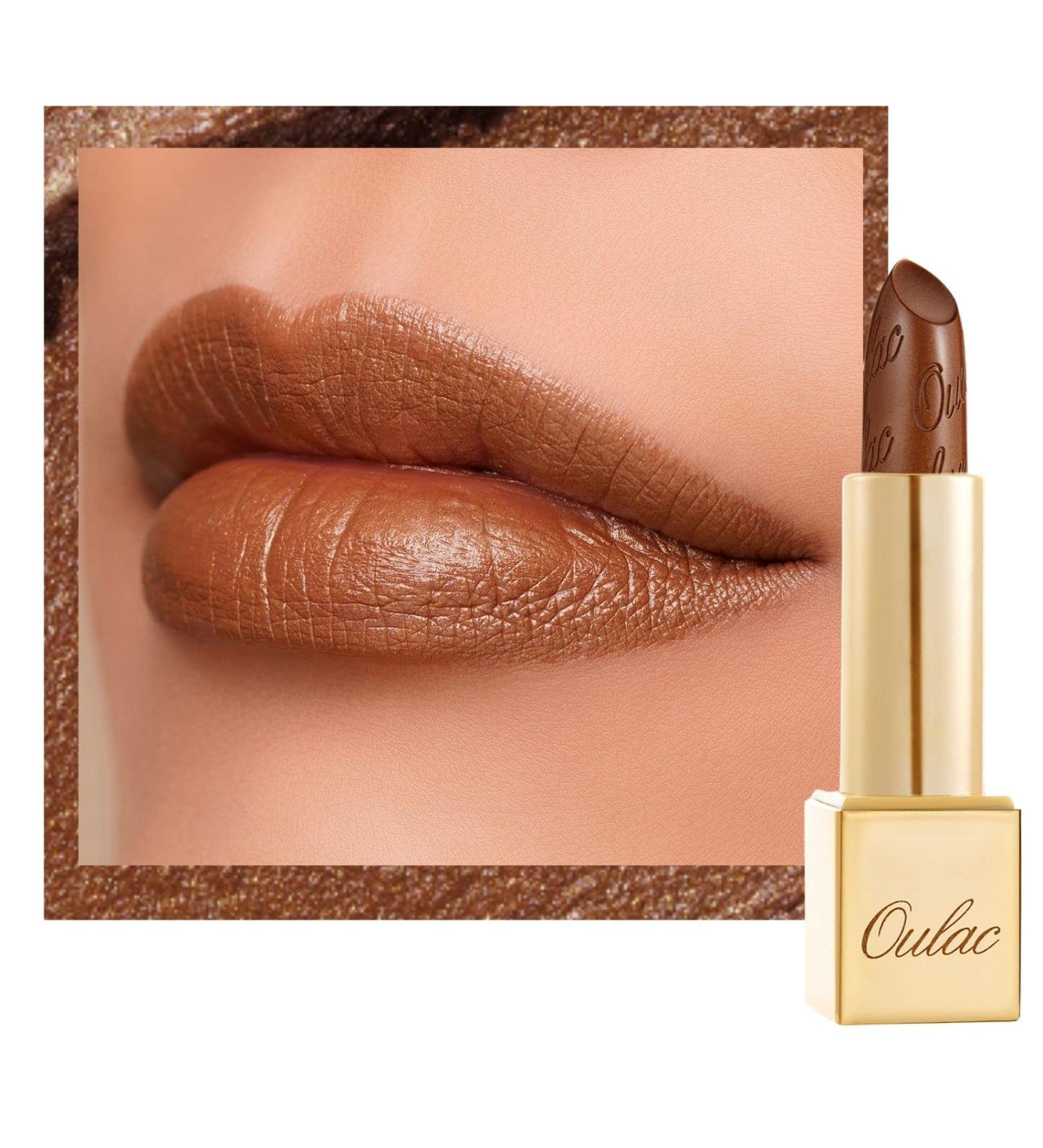 Oulac Metallic Gloss Lipstick - Brown Glitter Long-Lasting 3D Shine Vegan & Cruelty-Free Hawaii Summer Coconut Gold (4.3g) - Buy Online on GoSupps.com