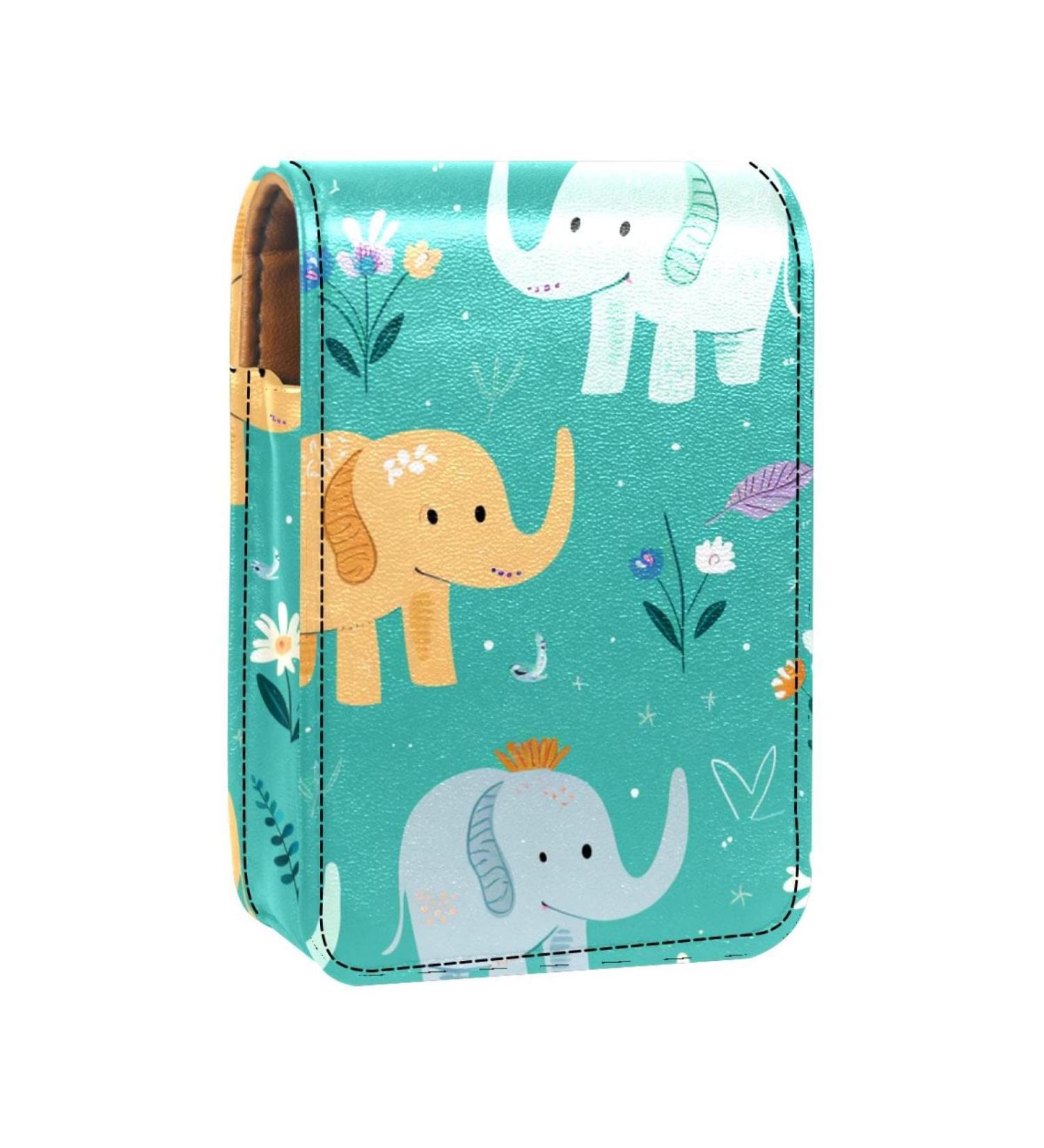 Buy Elephant Green Leather Lipstick Case Organizer with Mirror Mini Lip Gloss Holder for International Shipping - Buy Online on GoSupps.com