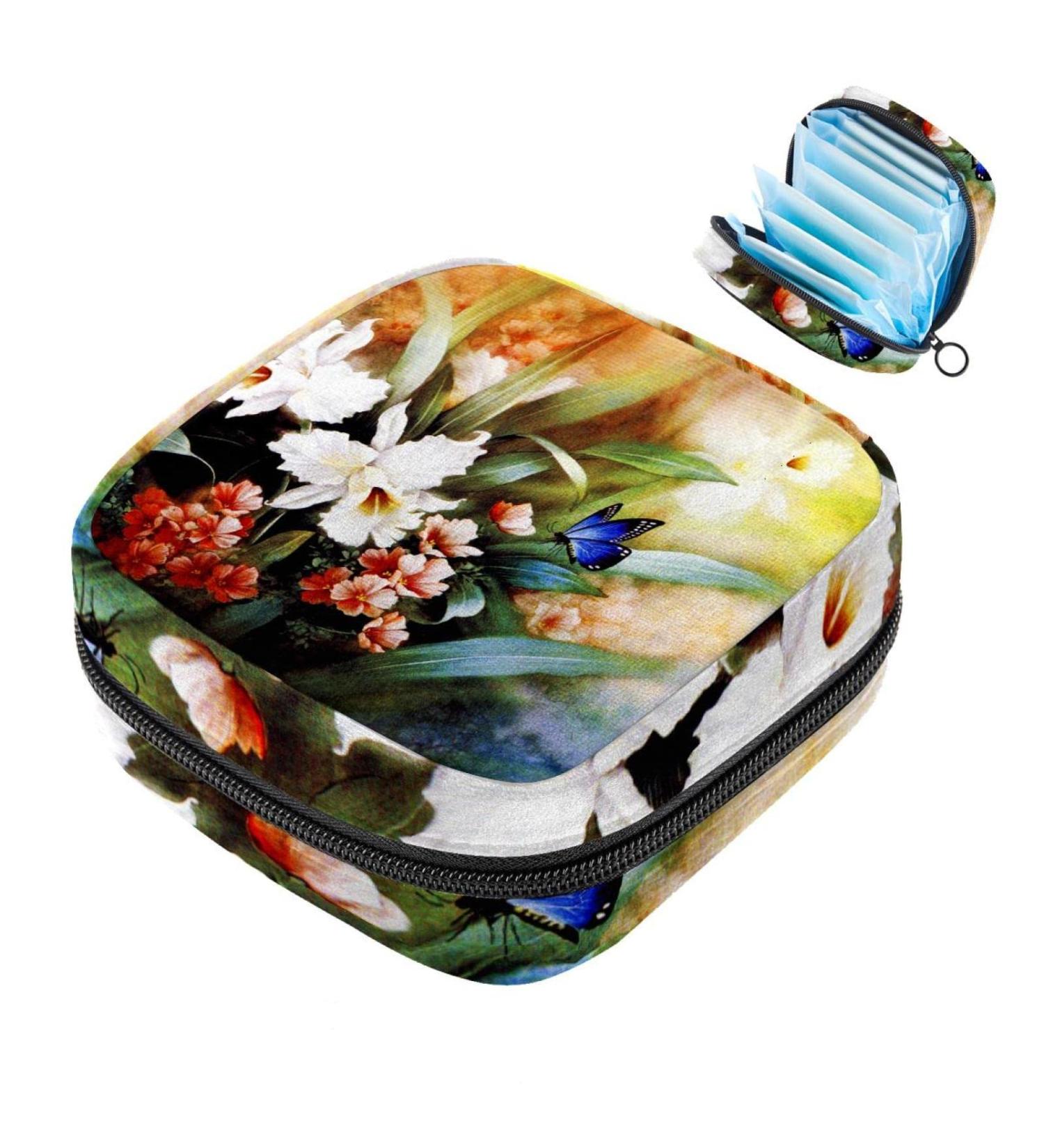 Women's Travel Storage Bag - Large Capacity Makeup Organizer for Menstrual Cups & Accessories - Butterfly & Flower Oil Paintings Design - Buy Online on GoSupps.com