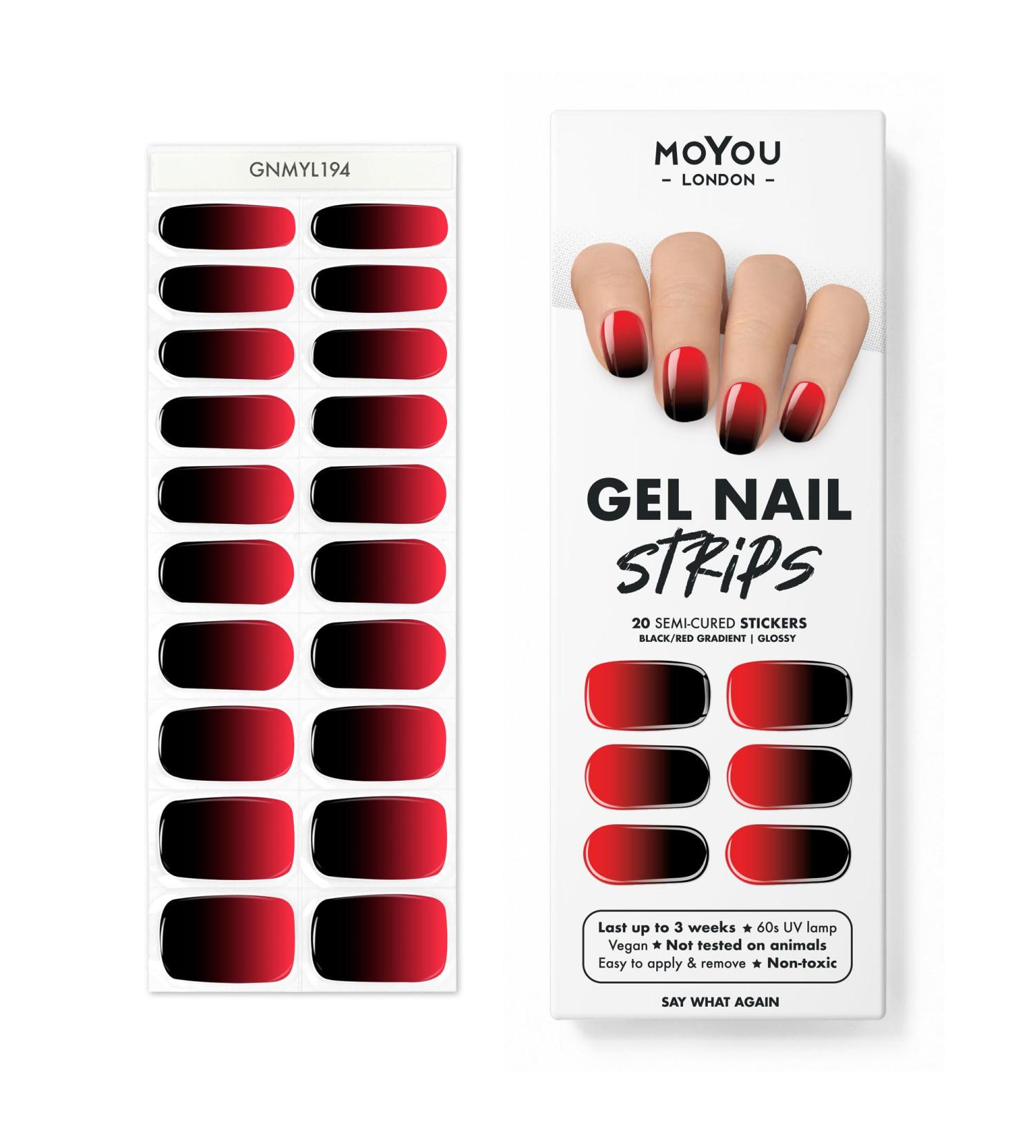 MOYOU LONDON Semi-Cured UV Gel Strips - 20 Pieces for Salon Quality Manicure - Say What Again - Shop Internationally! - Buy Online on GoSupps.com