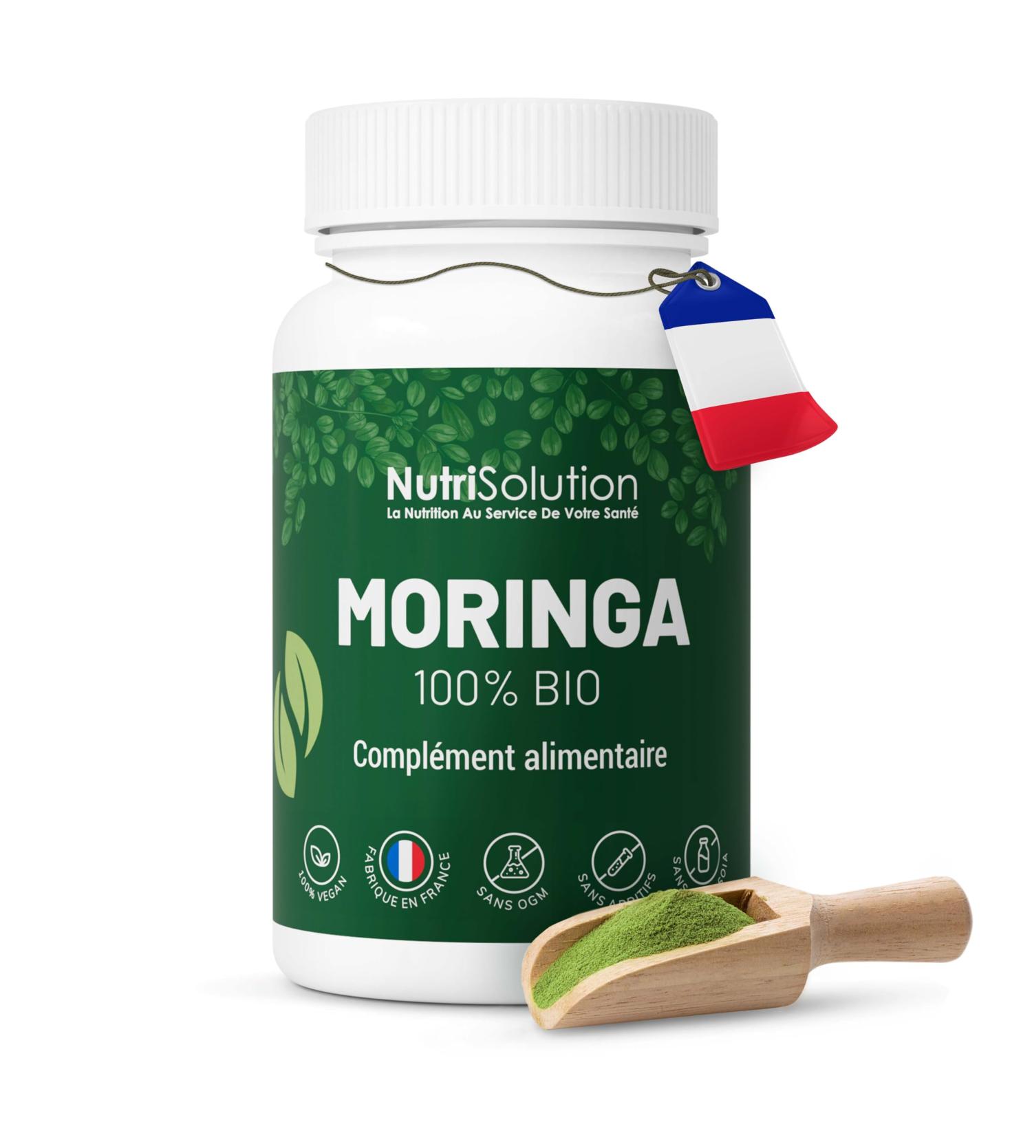 NutriSolution 100% Organic Moringa Capsules - Superfood Rich in Multivitamins and Minerals - Moringa Oleifera Leaf Powder - 90 Vegetable Capsules - Made in France (1) - Buy Online on GoSupps.com