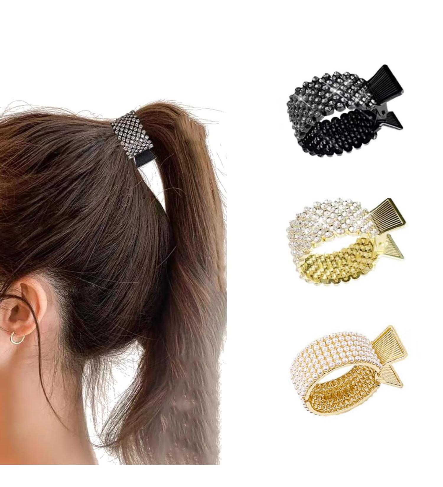 Doromy 3-Pack Rhinestone & Pearl Hair Clips for High Ponytail | Women's Hair Accessories for Thick & Thin Hair | Perfect Gift for Birthday/Christmas - Buy Online on GoSupps.com
