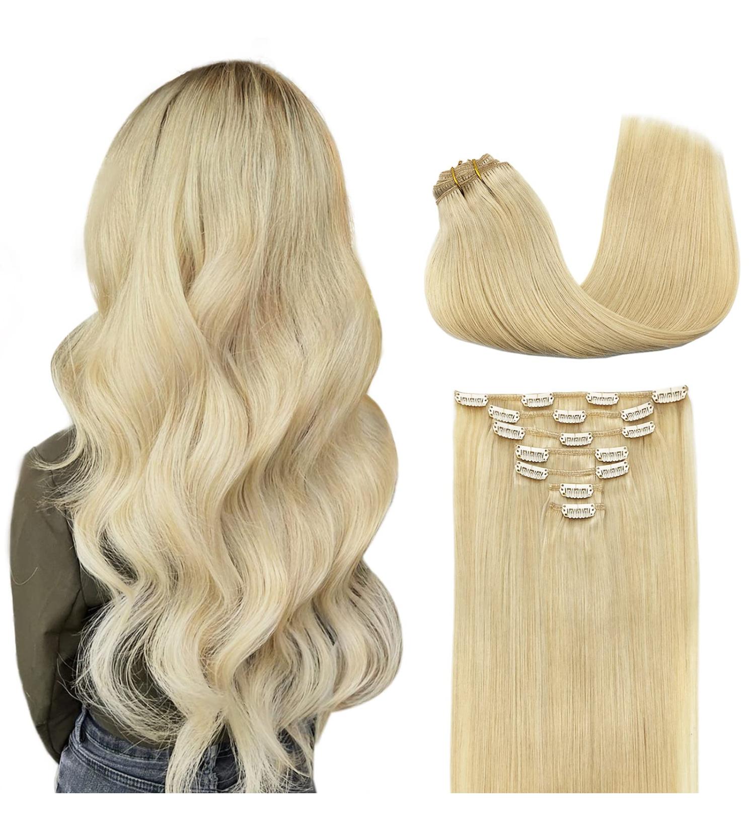 Real Hair Clip-In Extensions - Bleach Blonde 45cm 18 inch - 120g 7 Piece Remy Hair Extensions for Thick Natural Hair - Buy Online on GoSupps.com