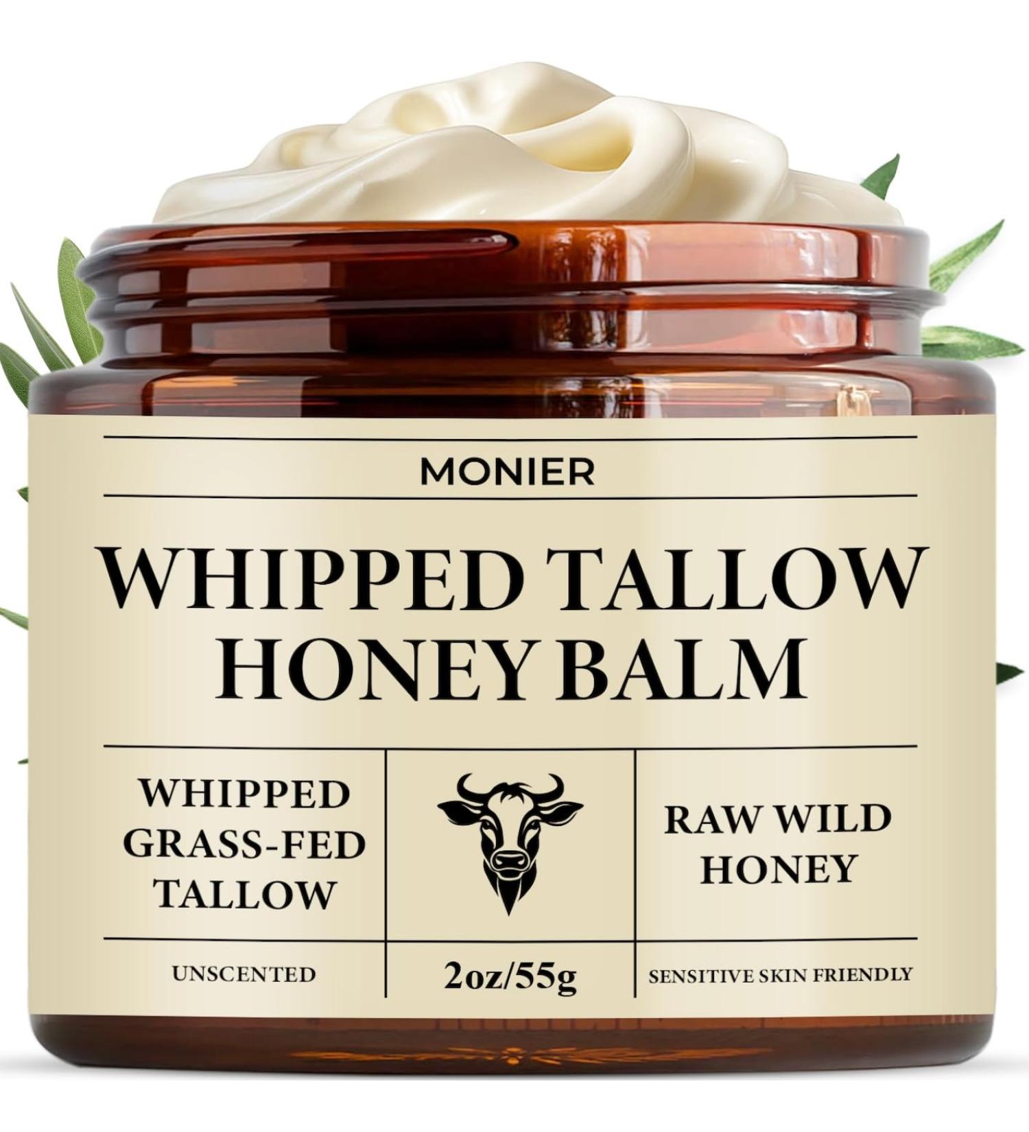 MONIER Whipped Beef Tallow for Skin Tallow and Honey Balm for Face Moisturizer with 100% Organic Grass-Fed Beef Tallow & Raw Wild Honey - Packaging May Vary - Dry & Sensitive Skin (Unscented) 2oz/55g - Buy Online on GoSupps.com