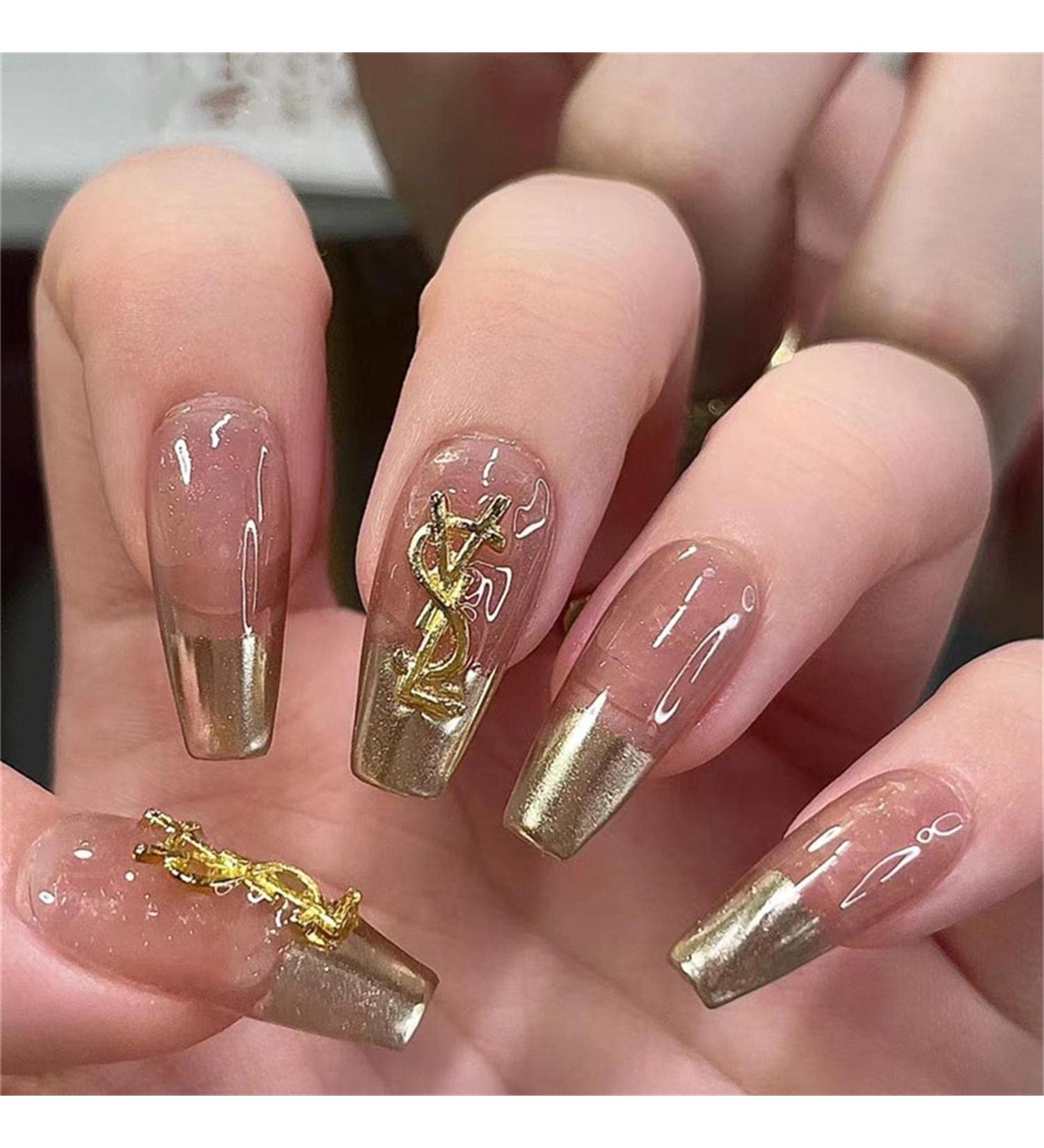 Press on Nails Long Fake Nails 24Pcs Shiny Golden False fingernail with Self-Adhesive Jelly Nail Glue Tabs Press On False Nails - Buy Online on GoSupps.com
