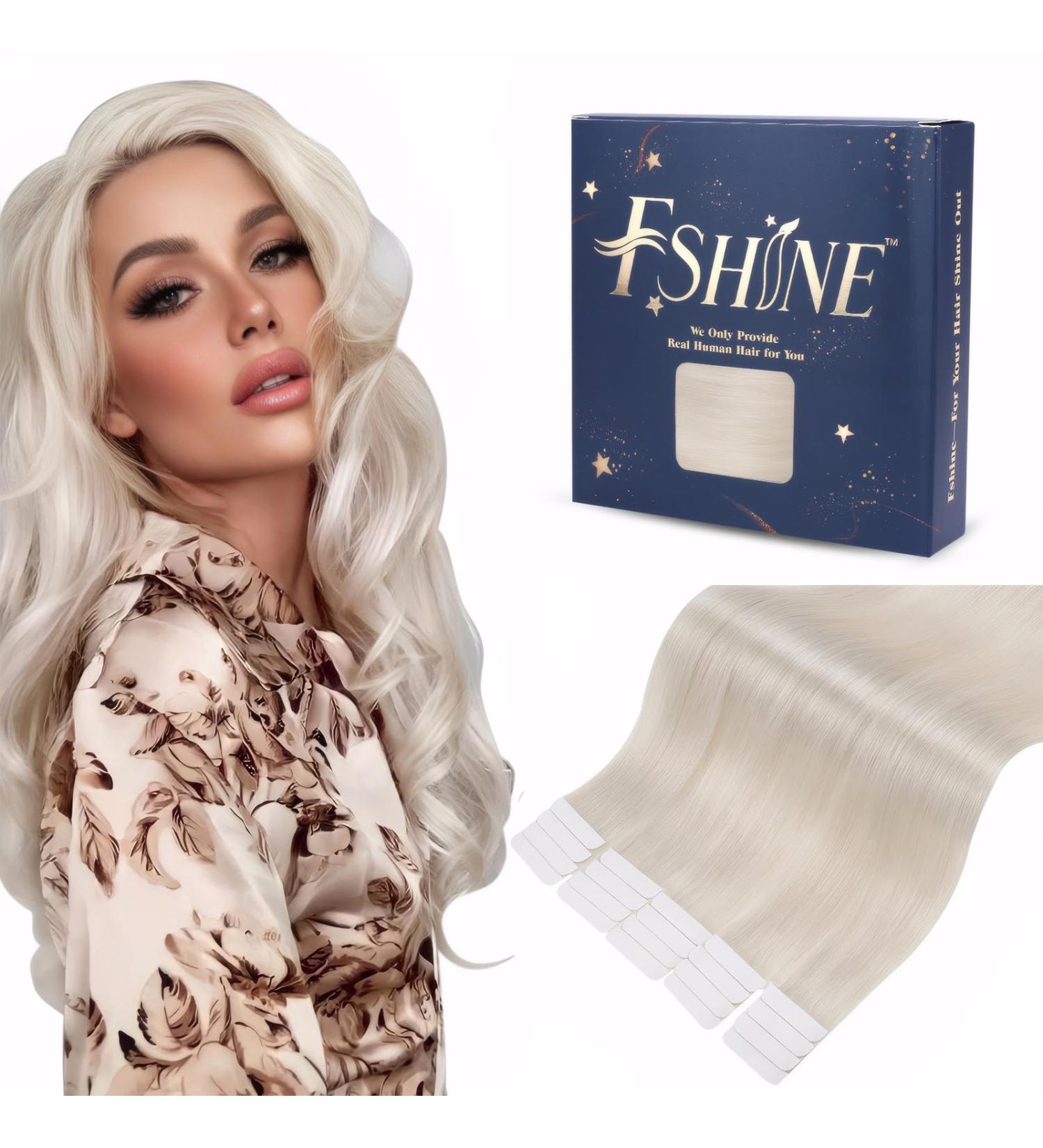 FSHINE 55cm Invisible Tape Extensions - Real Remy Hair White Blonde #1000 20 PCs Skin Weft - Buy Online on GoSupps.com